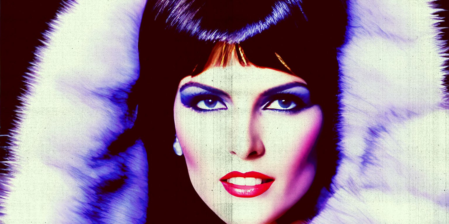 Stable Diffusion Render of 80s actress Caroline Munro in a Fur Coat