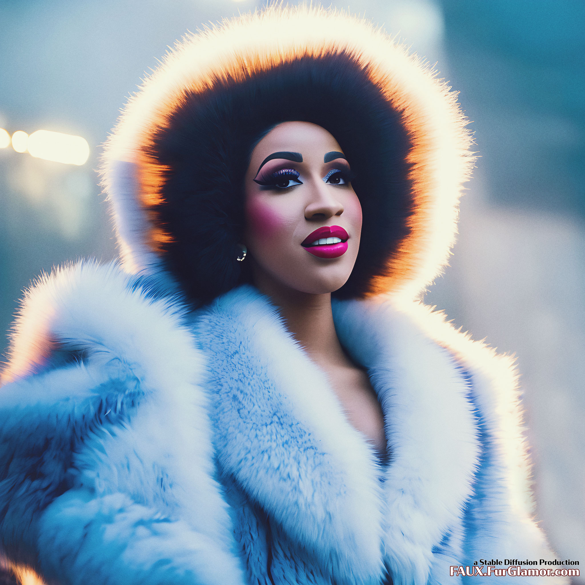 Stable Diffusion Render of Cardi B in a Fur Coat