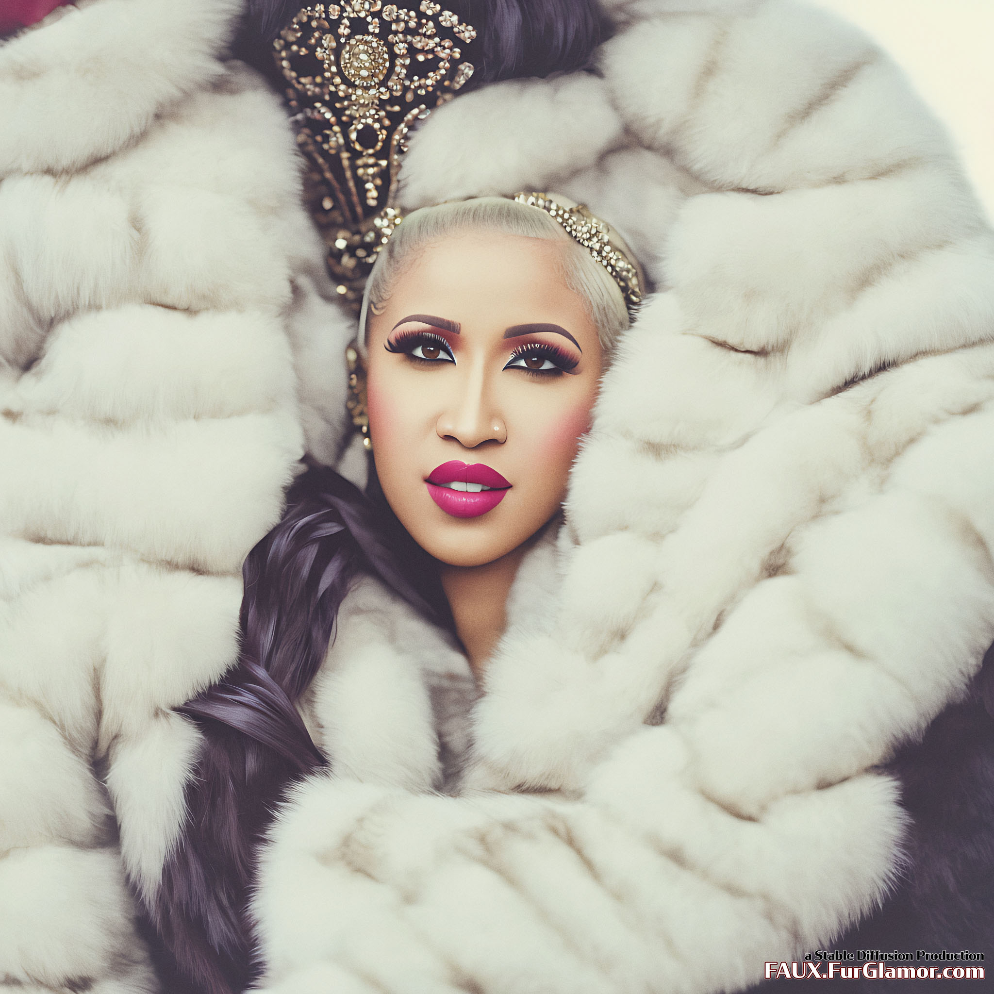 Stable Diffusion Render of Cardi B in a Fur Coat