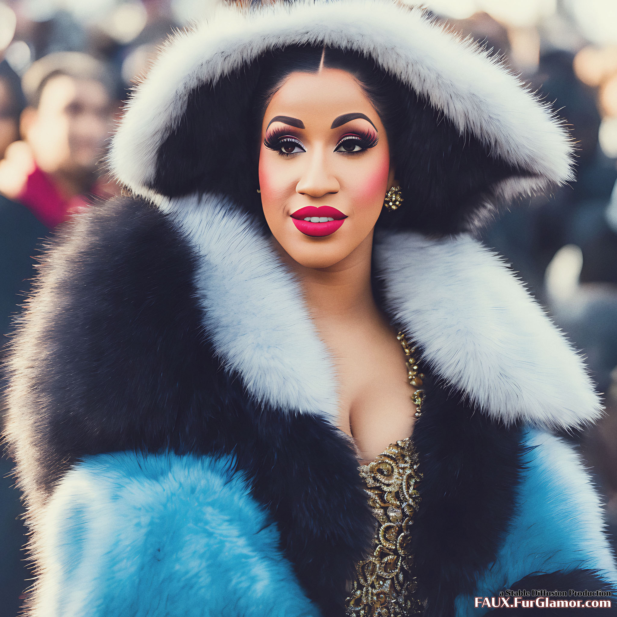 Stable Diffusion Render of Cardi B in a Fur Coat
