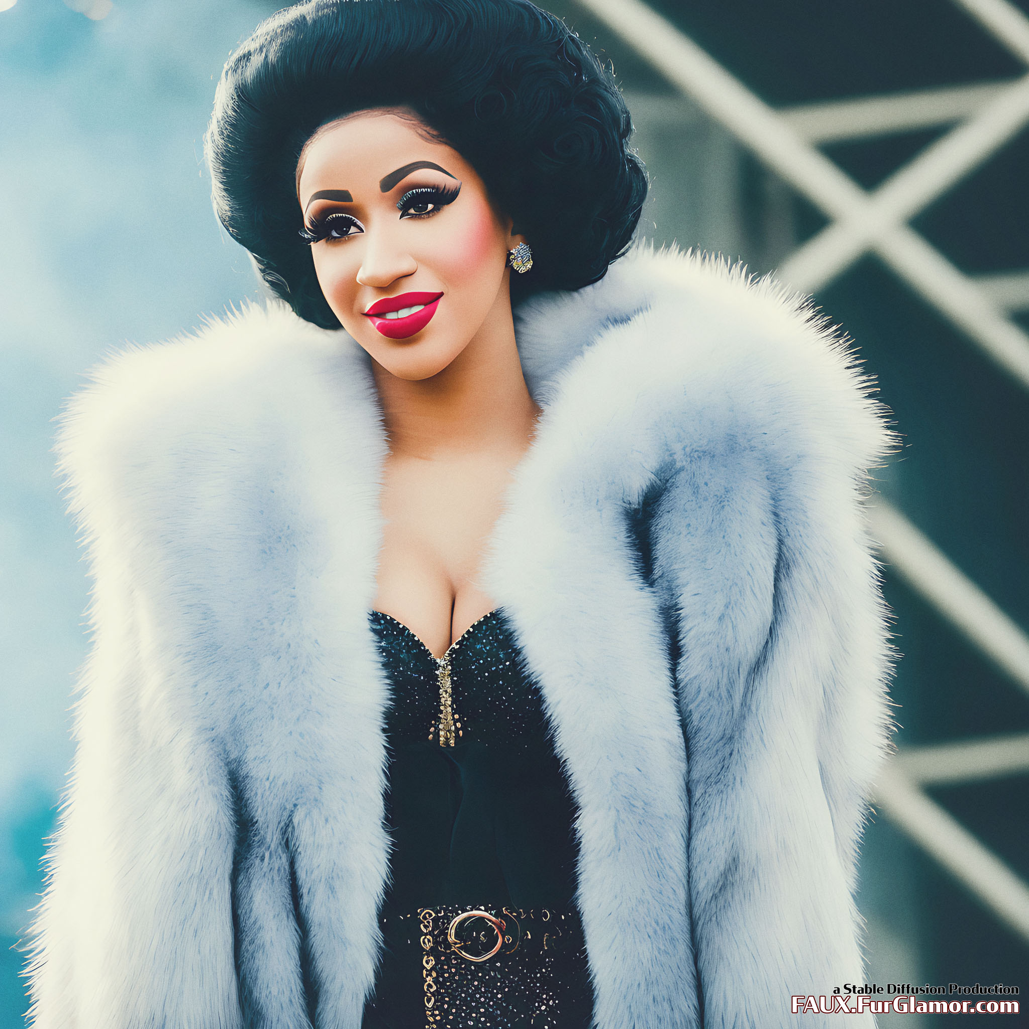 Stable Diffusion Render of Cardi B in a Fur Coat