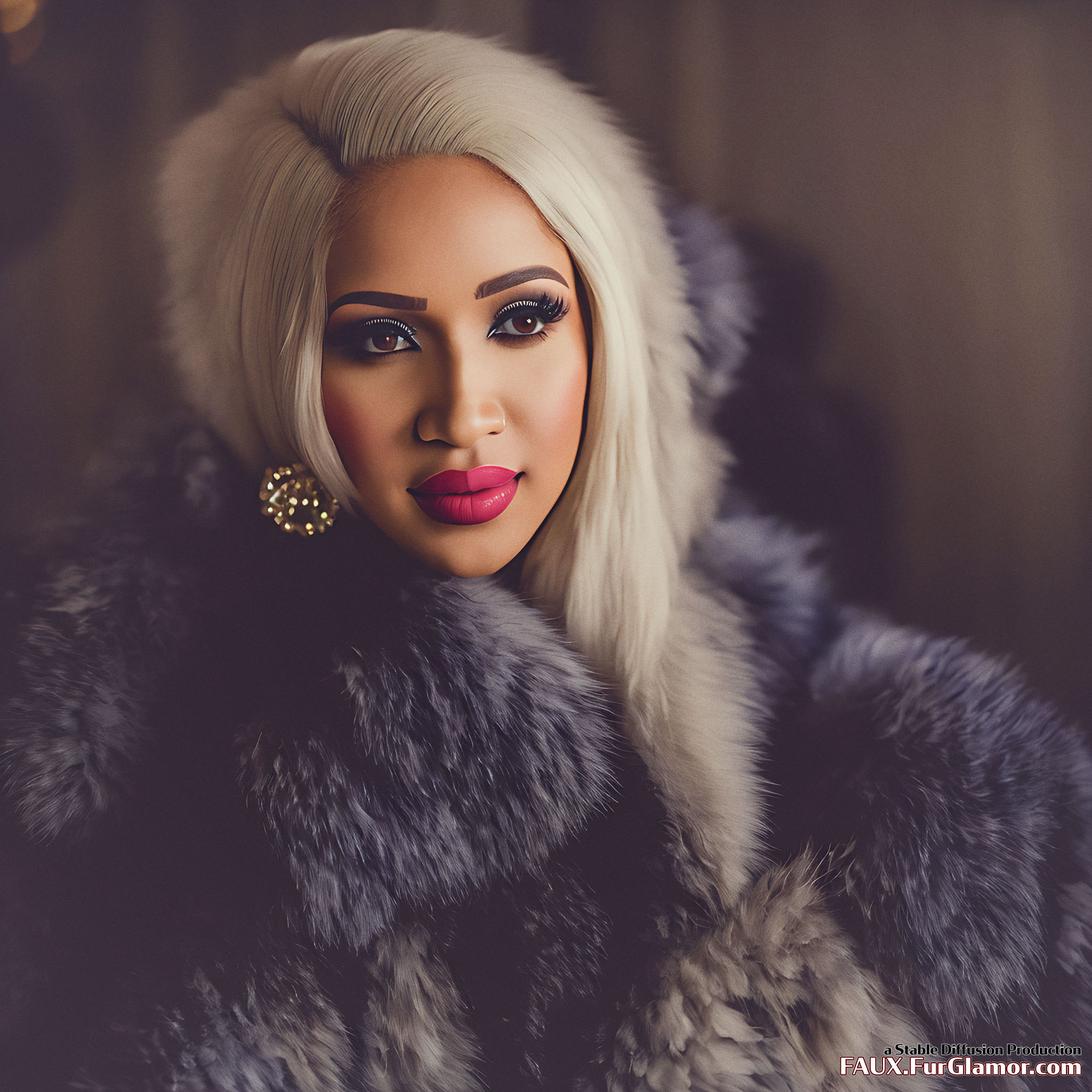 Stable Diffusion Render of Cardi B in a Fur Coat