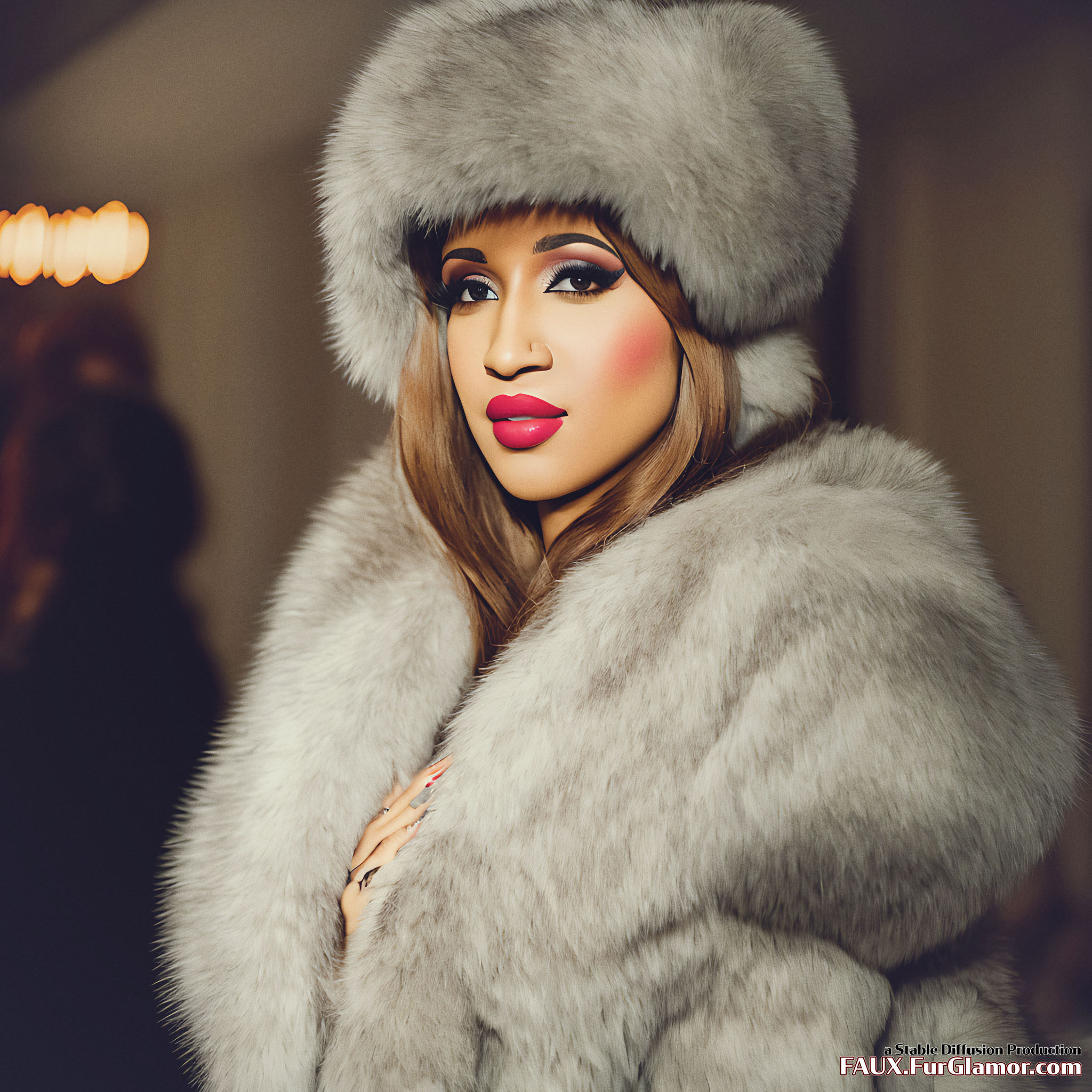 Stable Diffusion Render of Cardi B in a Fur Coat
