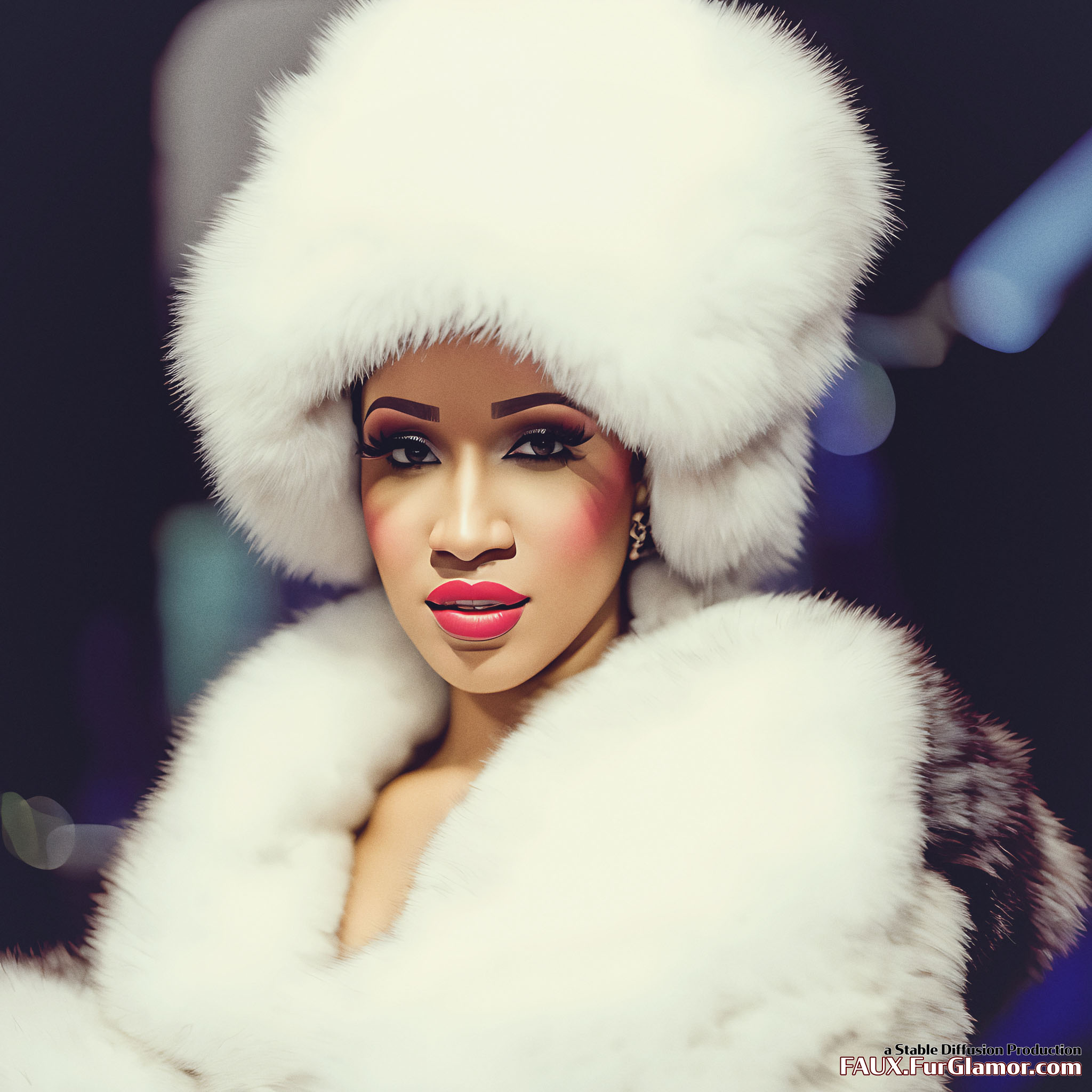 Stable Diffusion Render of Cardi B in a Fur Coat