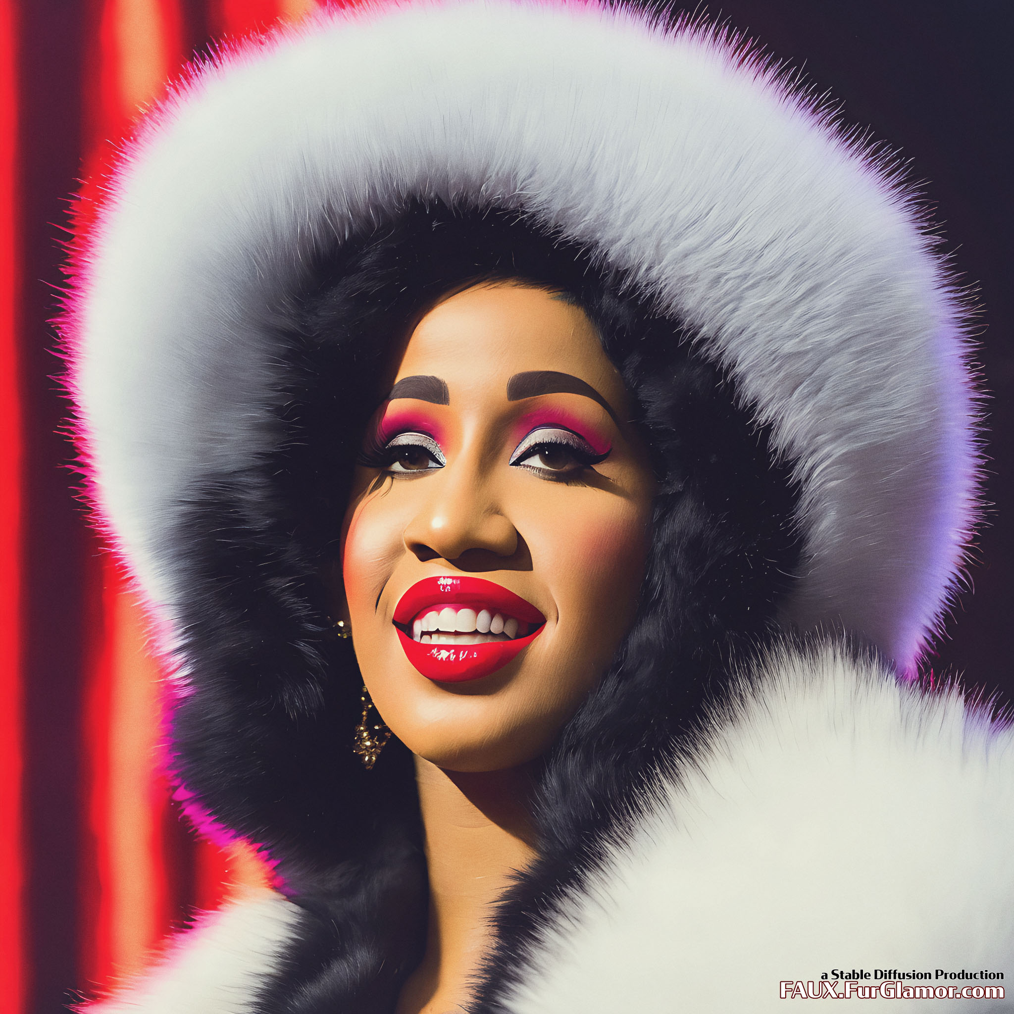 Stable Diffusion Render of Cardi B in a Fur Coat
