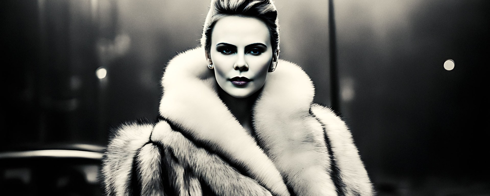 Stable Diffusion Render of Charlize Theron in a Fur Coat