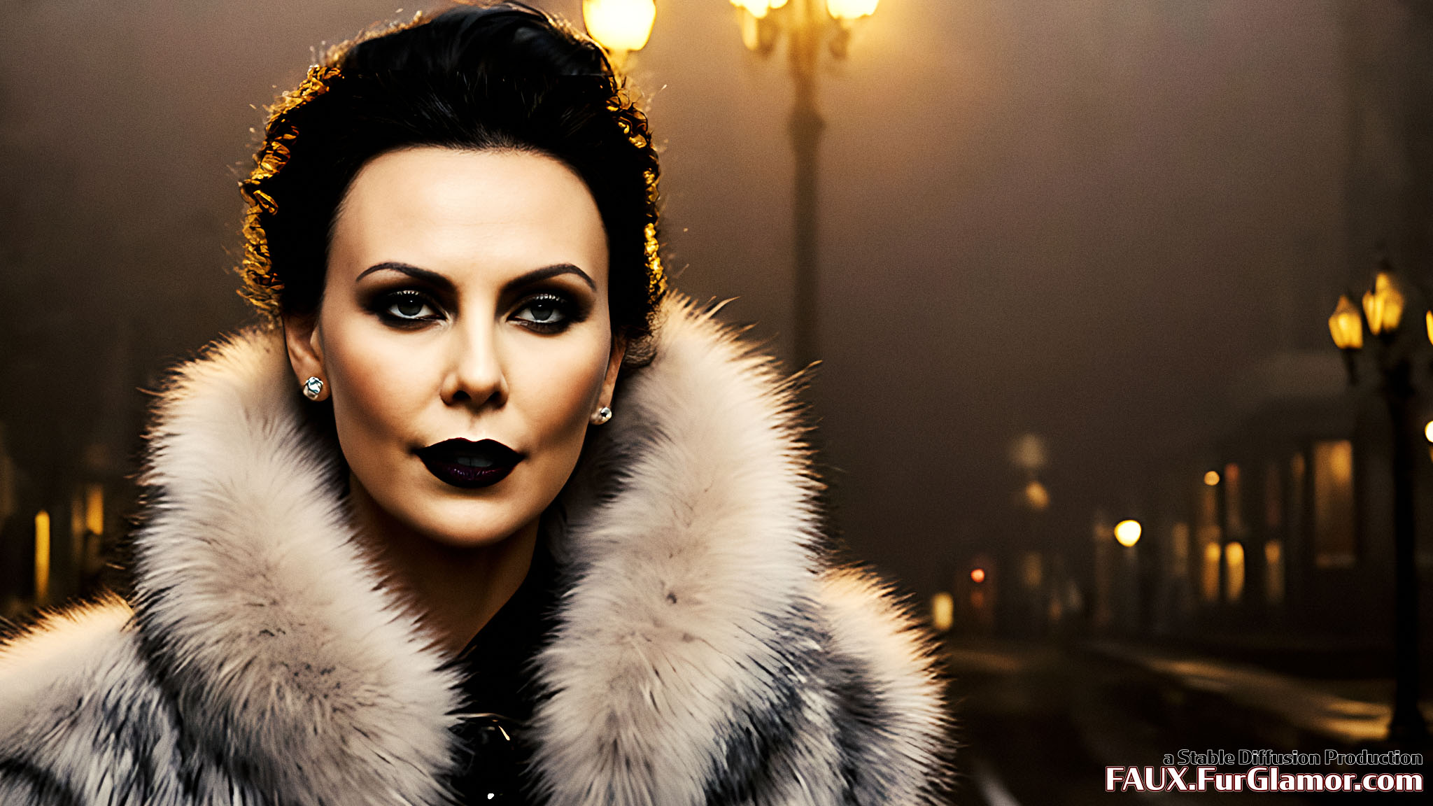 Stable Diffusion Render of Charlize Theron in a Fur Coat