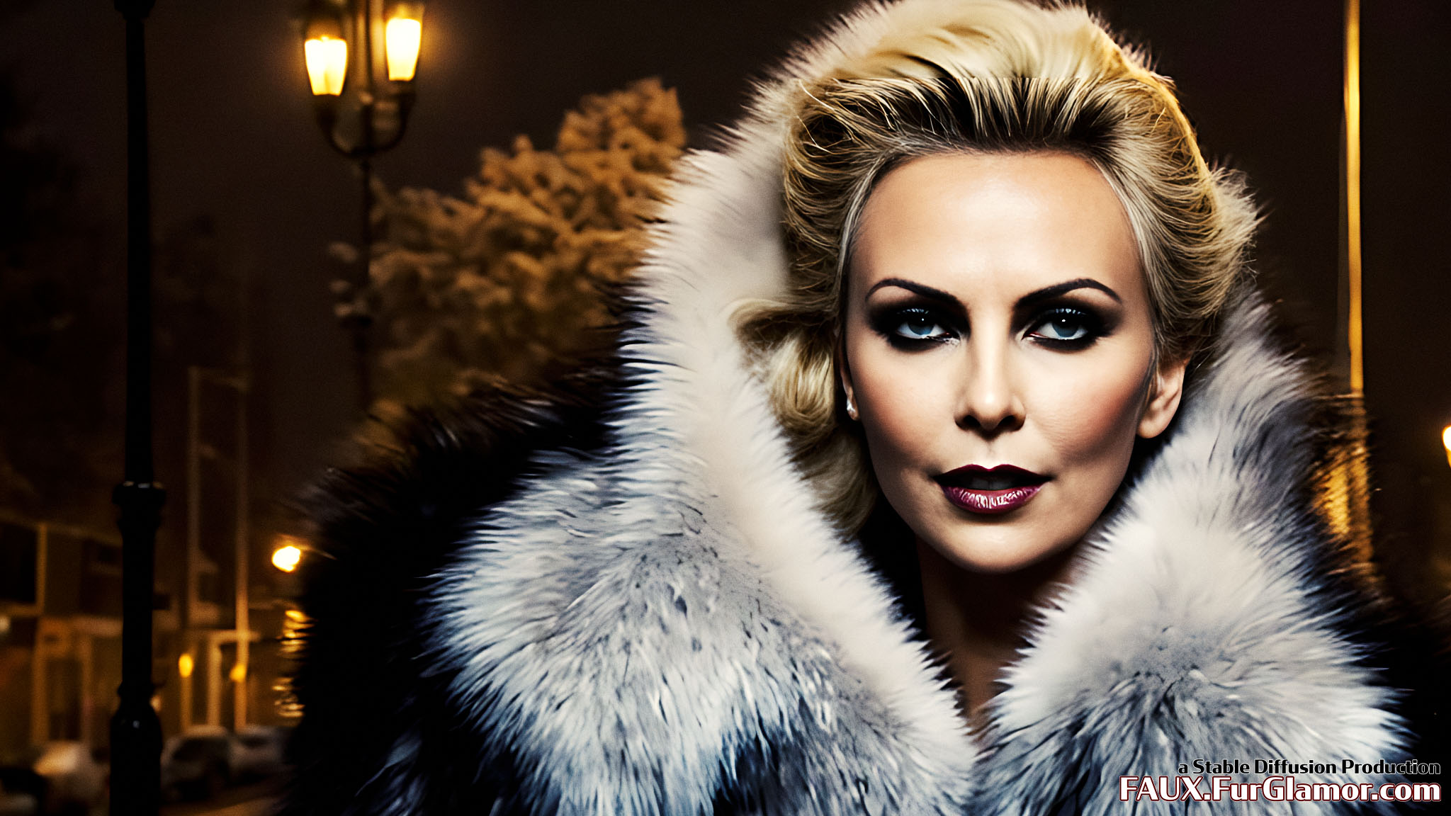 Stable Diffusion Render of Charlize Theron in a Fur Coat