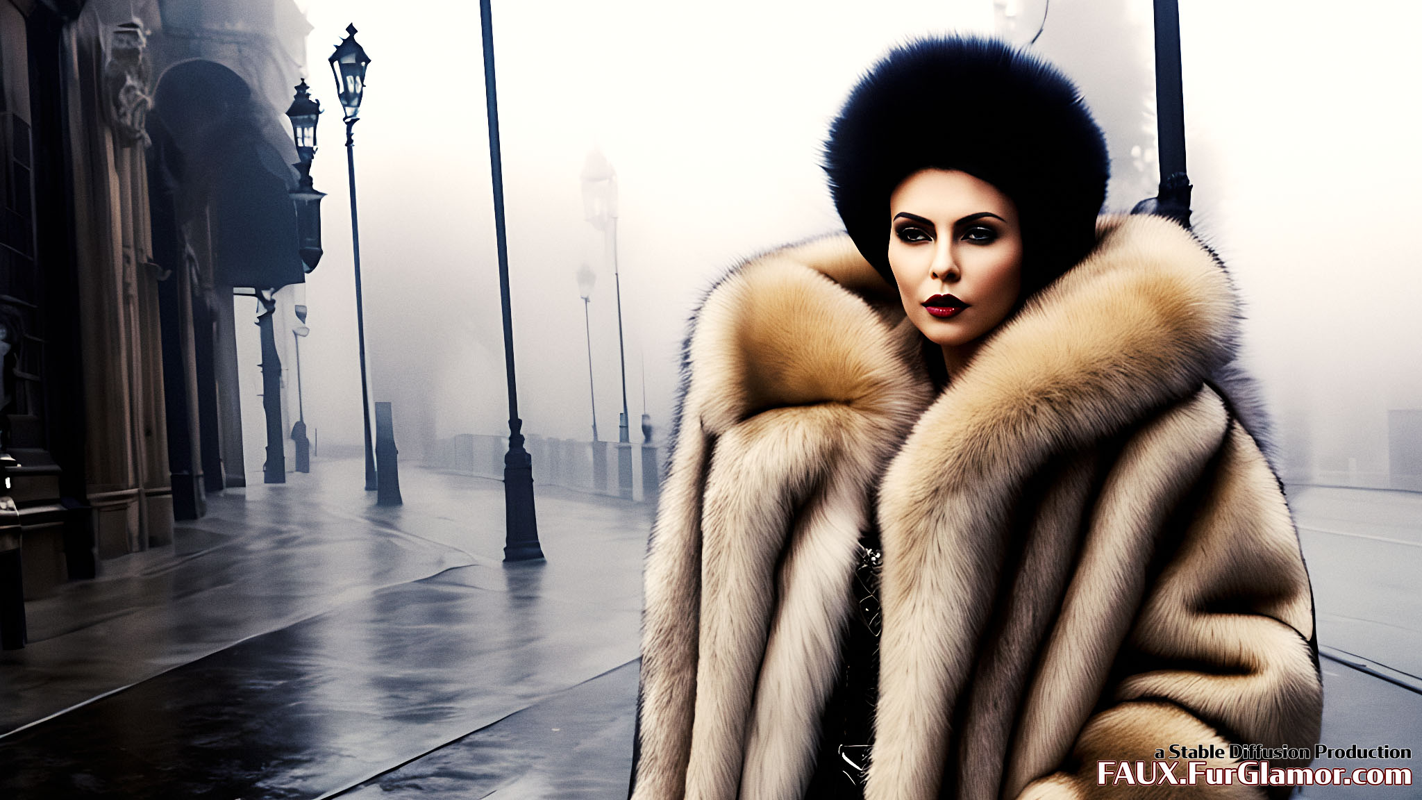 Stable Diffusion Render of Charlize Theron in a Fur Coat