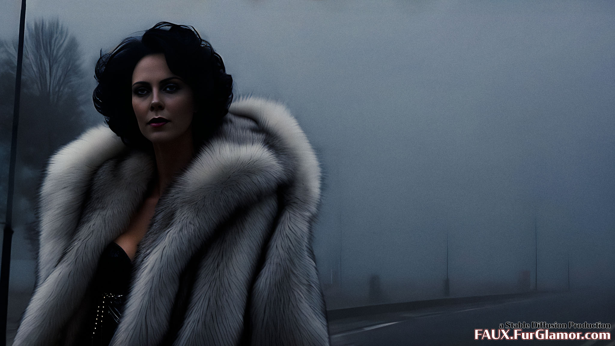 Stable Diffusion Render of Charlize Theron in a Fur Coat