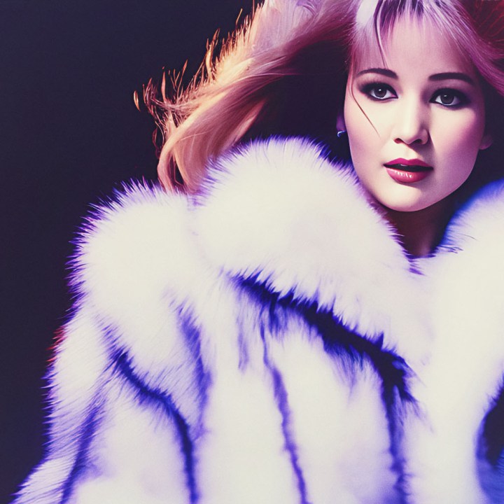 Stable Diffusion Rendering of Jennifer Lawrence in a Fur Coat