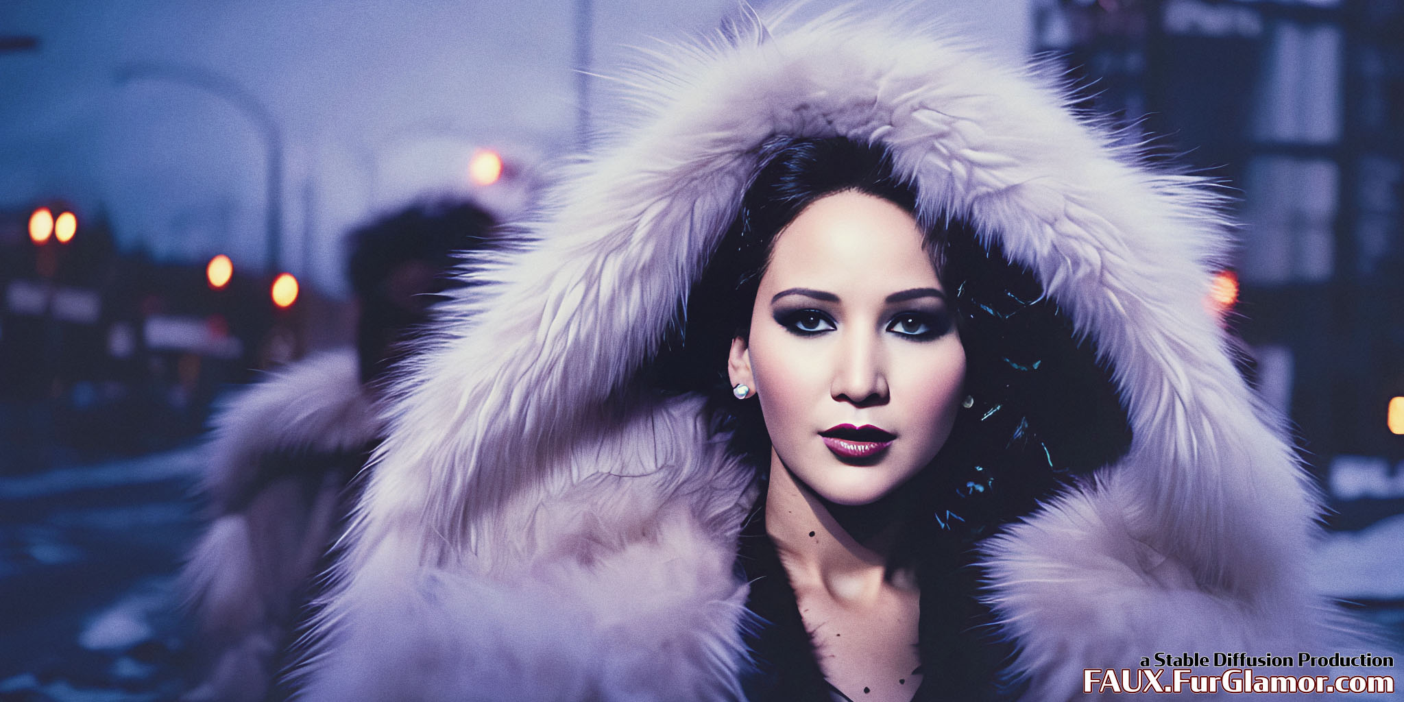 Stable Diffusion Rendering of Jennifer Lawrence in a Fur Coat