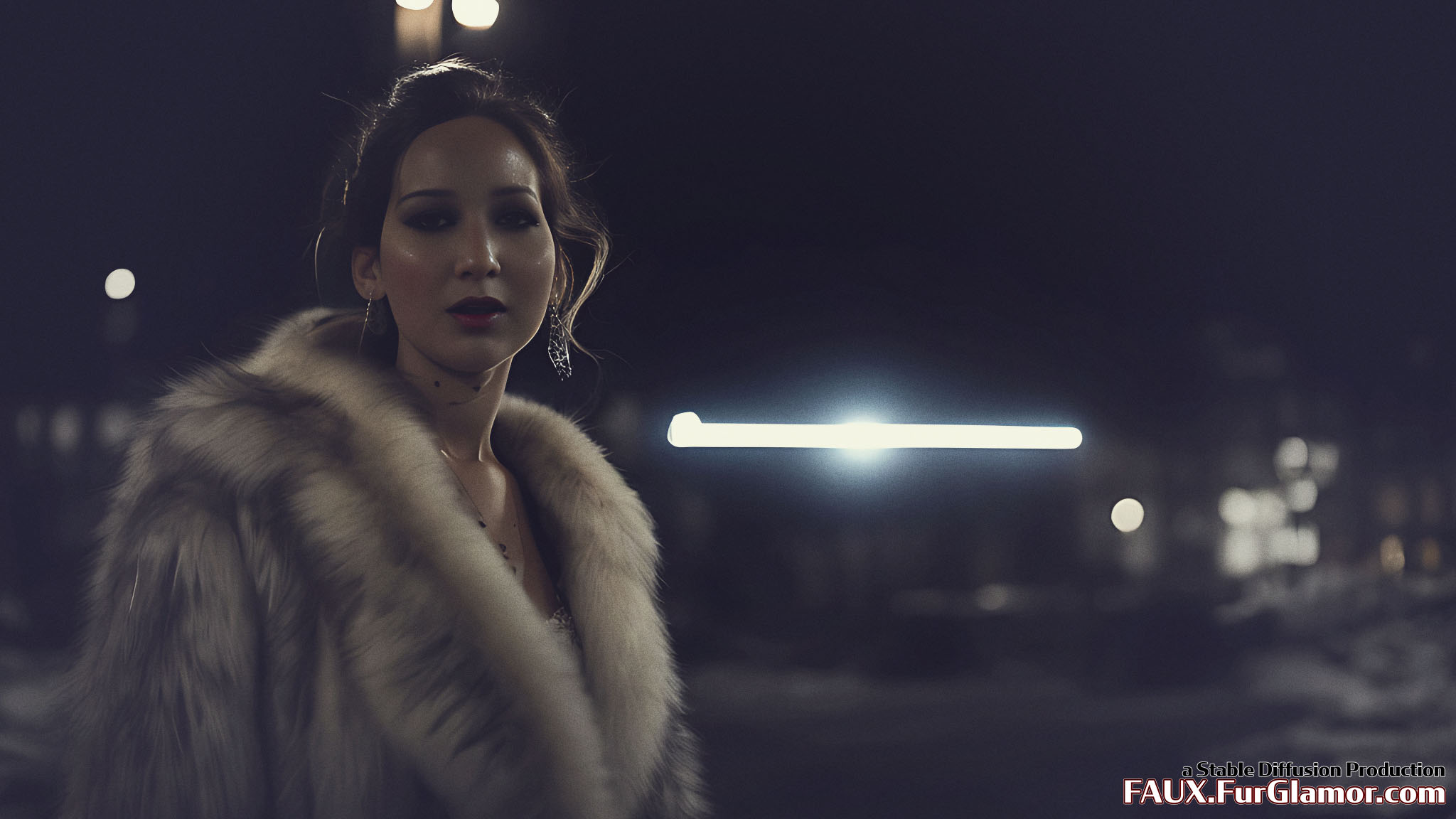 Stable Diffusion Render of Jennifer Lawrence wearing a Fur Coat