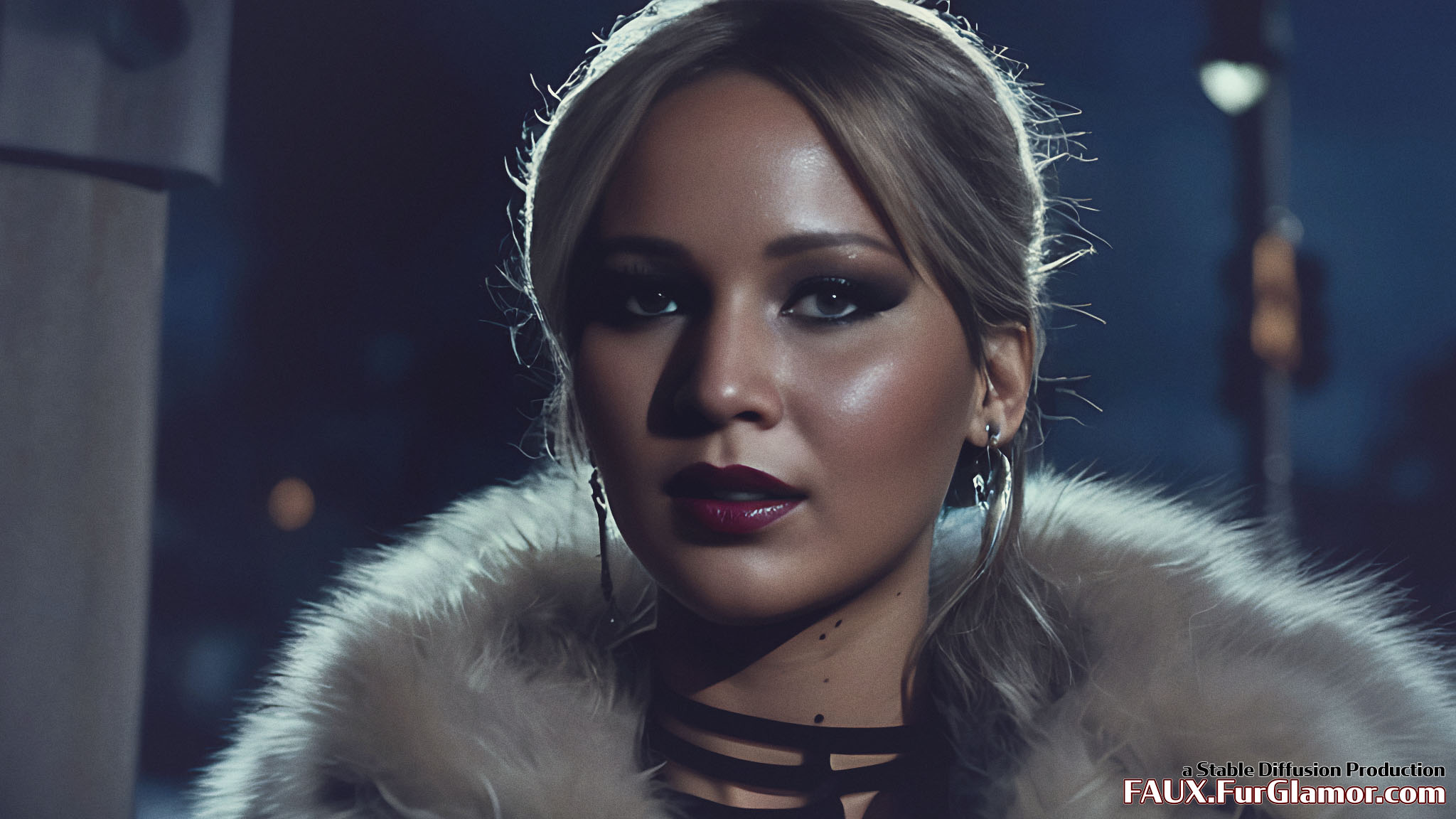 Stable Diffusion Render of Jennifer Lawrence wearing a Fur Coat