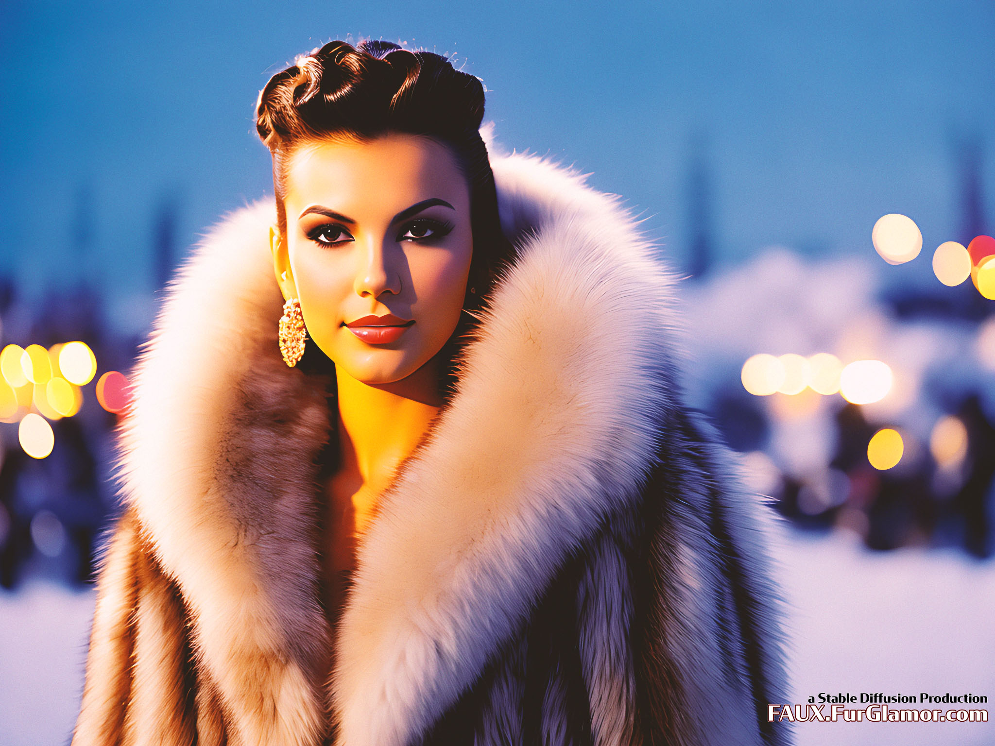 Stable Diffusion Rendering of Victoria Justice in a Fur Coat