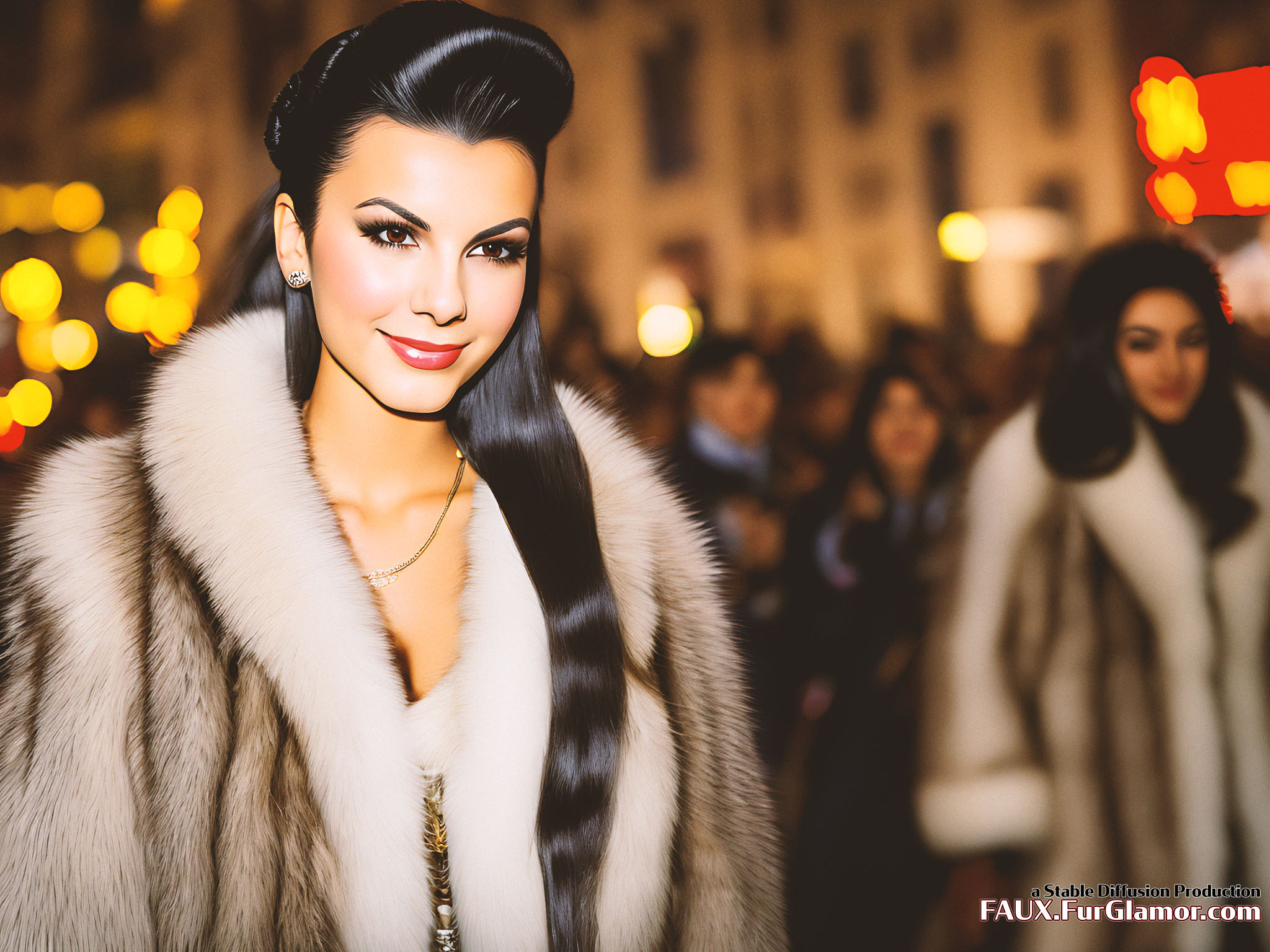 Stable Diffusion Rendering of Victoria Justice in a Fur Coat