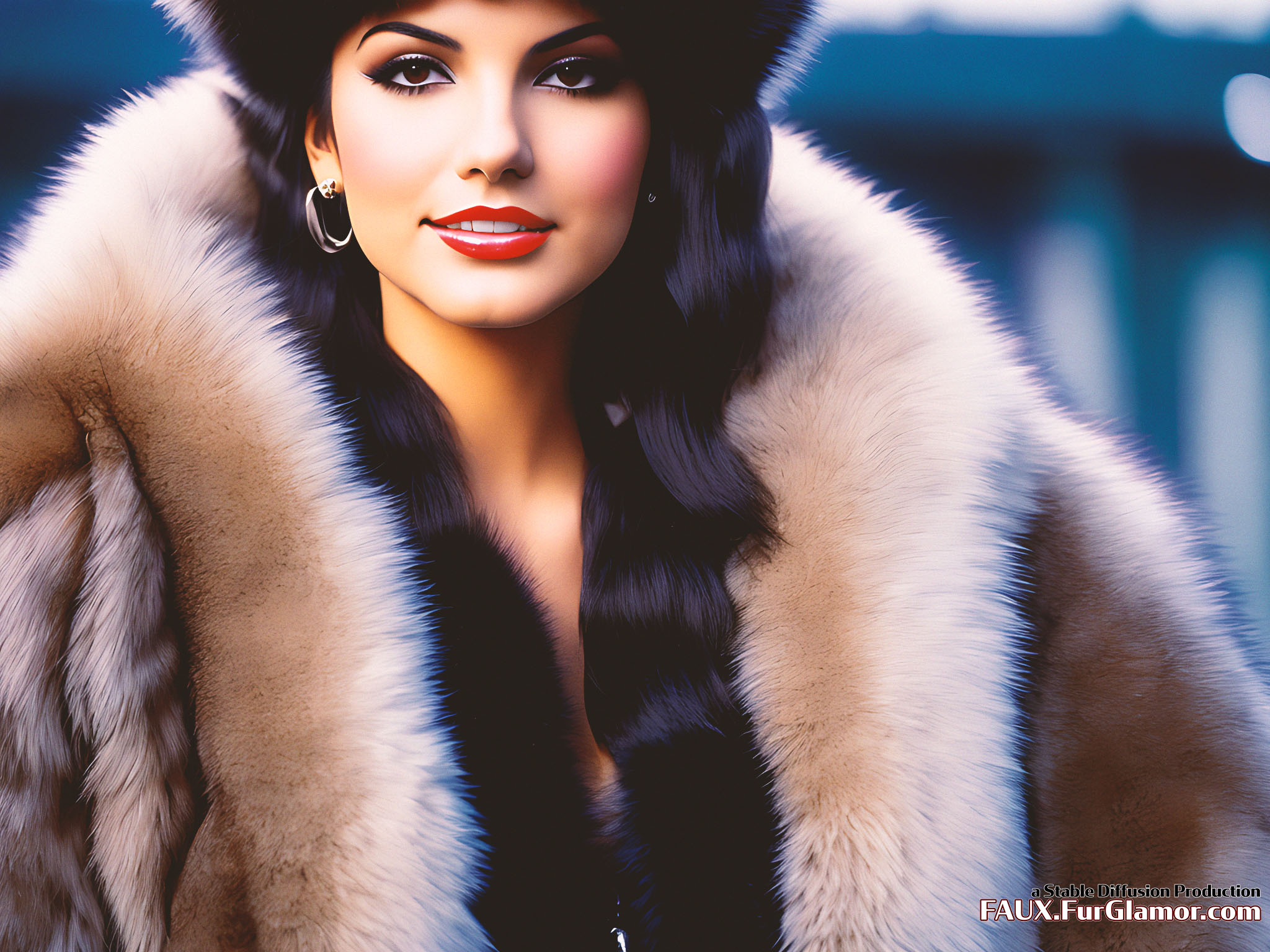Stable Diffusion Rendering of Victoria Justice in a Fur Coat