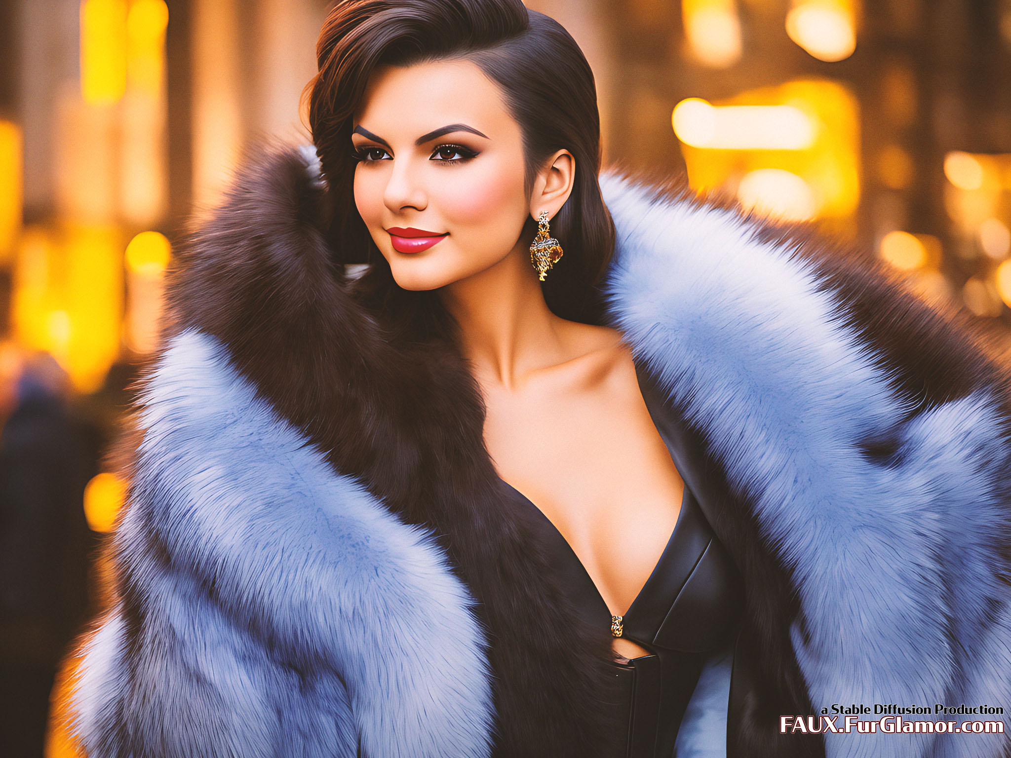Stable Diffusion Rendering of Victoria Justice in a Fur Coat