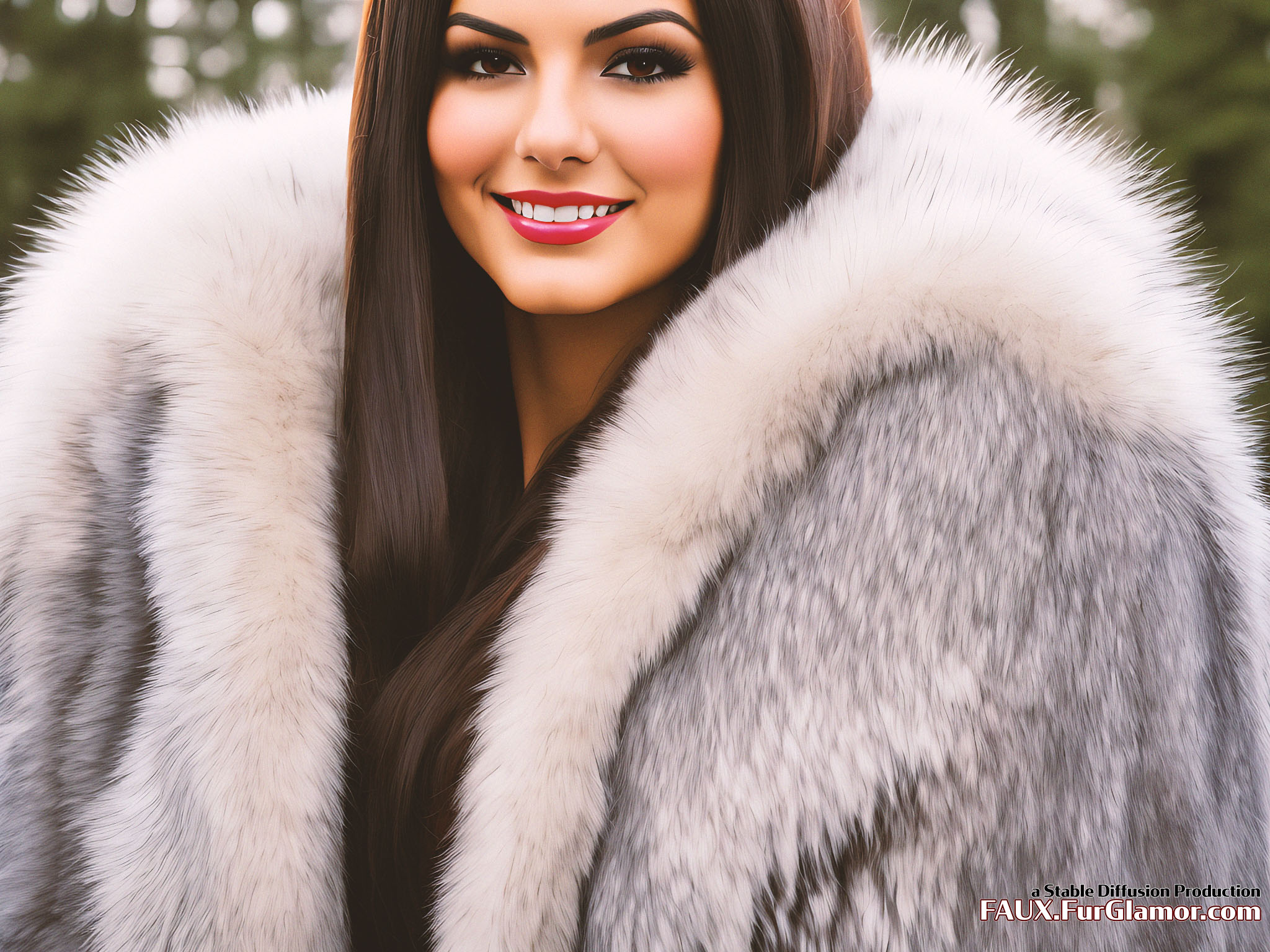 Stable Diffusion Rendering of Victoria Justice in a Fur Coat