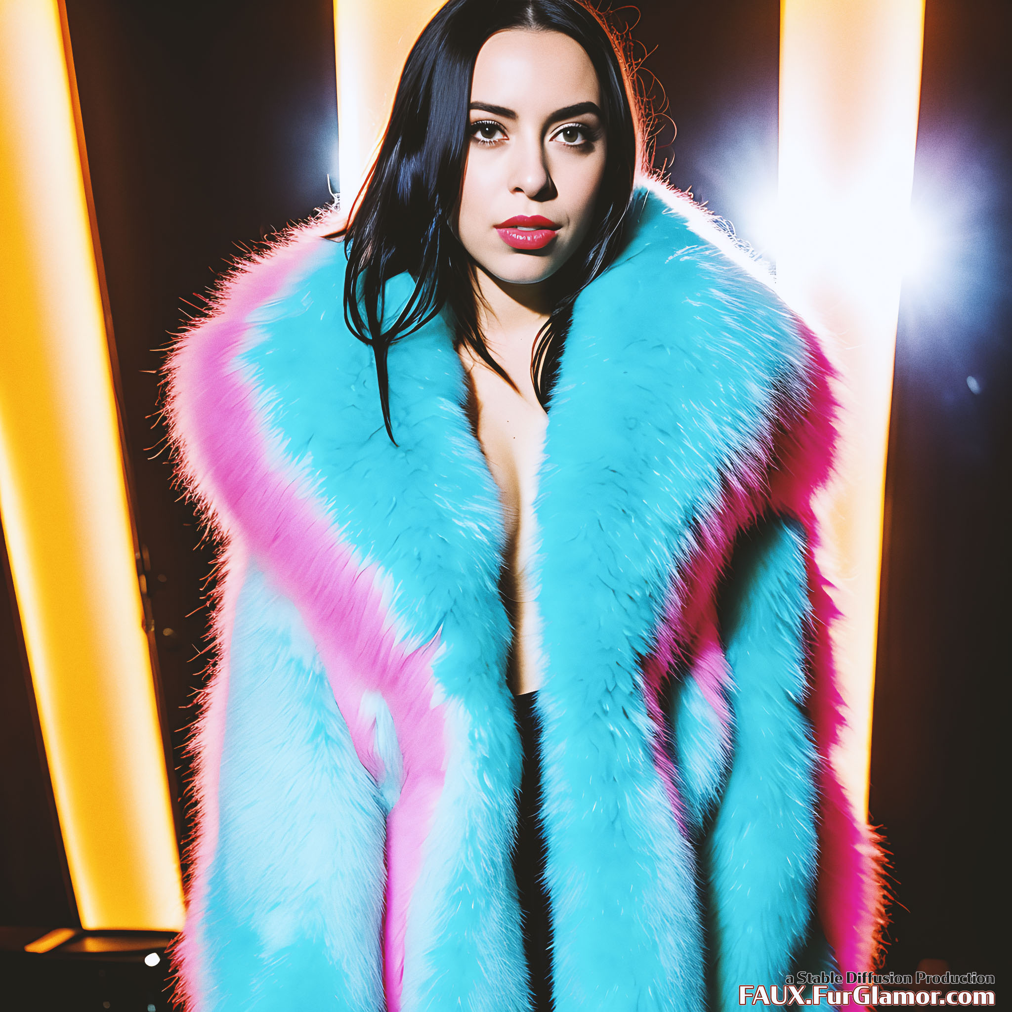 Stable Diffusion Render of Billie Eilish Wearing A Fur Coat