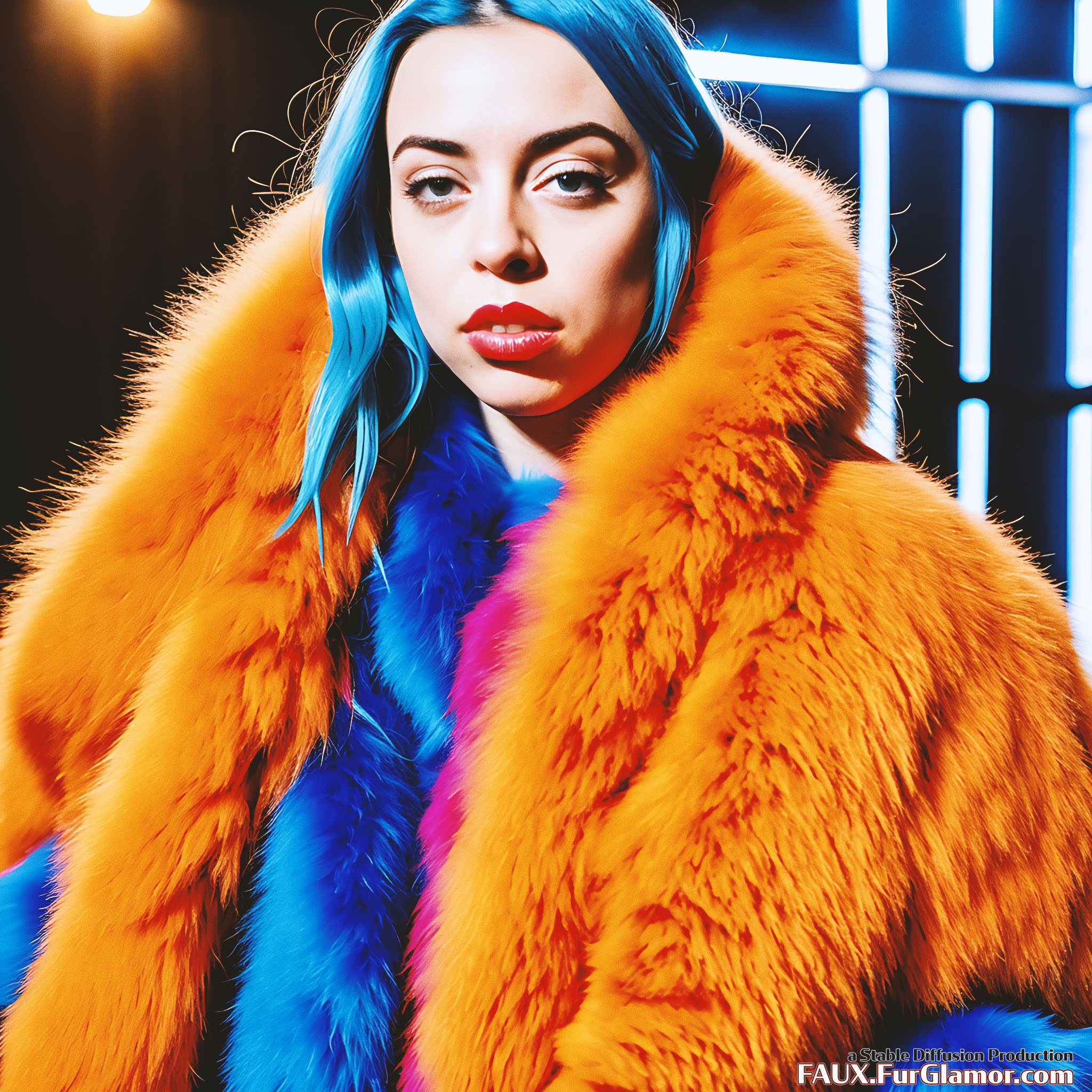 Stable Diffusion Render of Billie Eilish Wearing A Fur Coat