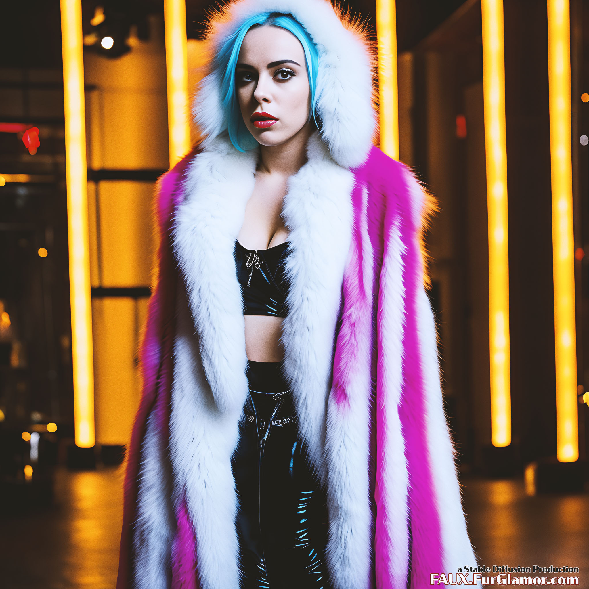 Stable Diffusion Render of Billie Eilish Wearing A Fur Coat