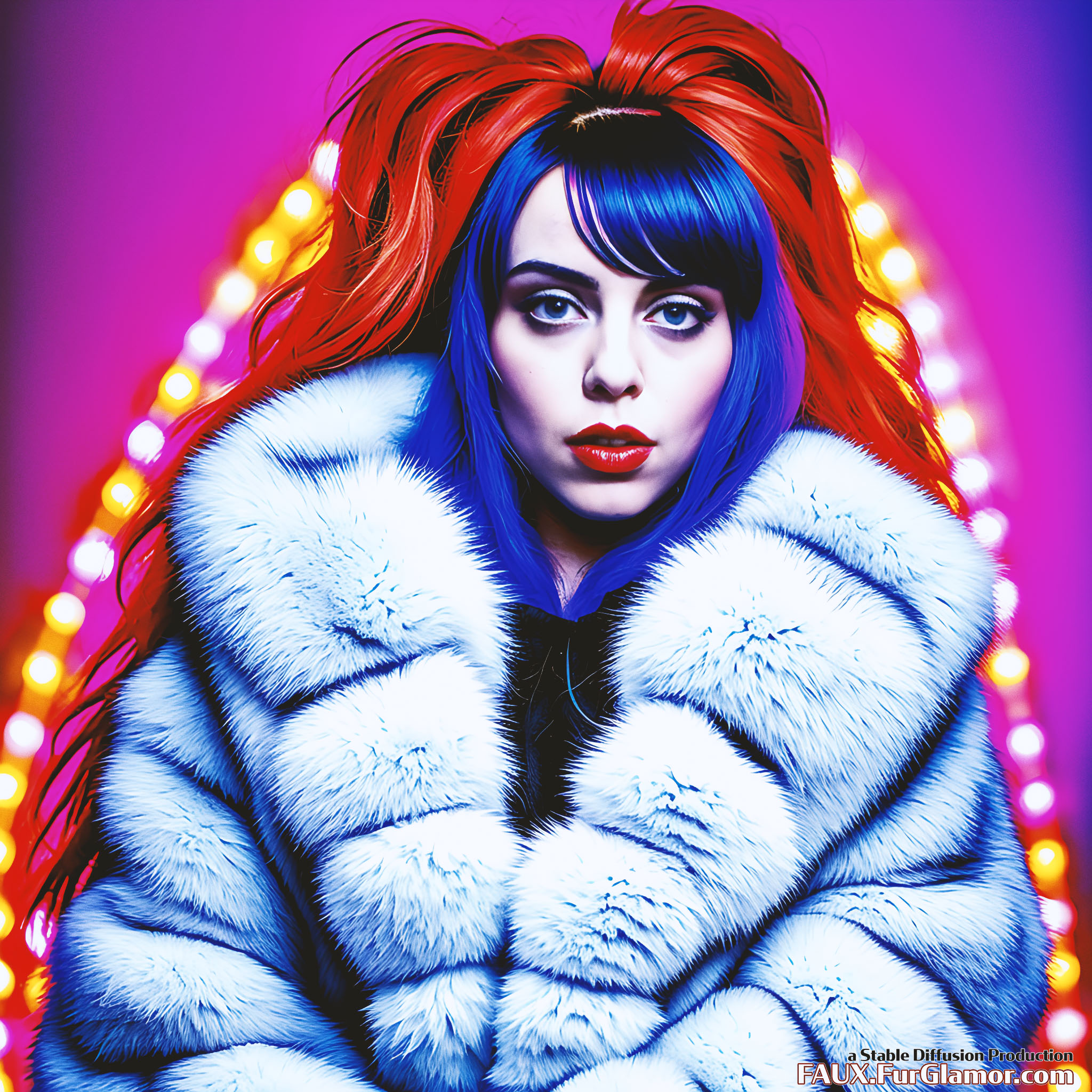 Stable Diffusion Render of Billie Eilish Wearing A Fur Coat