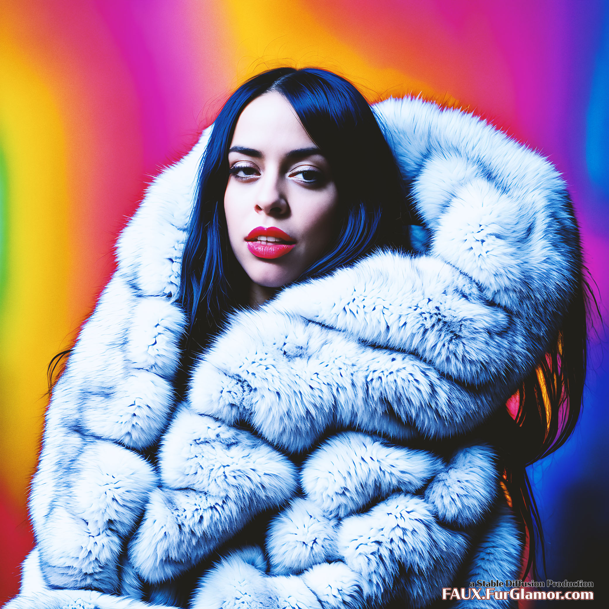Stable Diffusion Render of Billie Eilish Wearing A Fur Coat