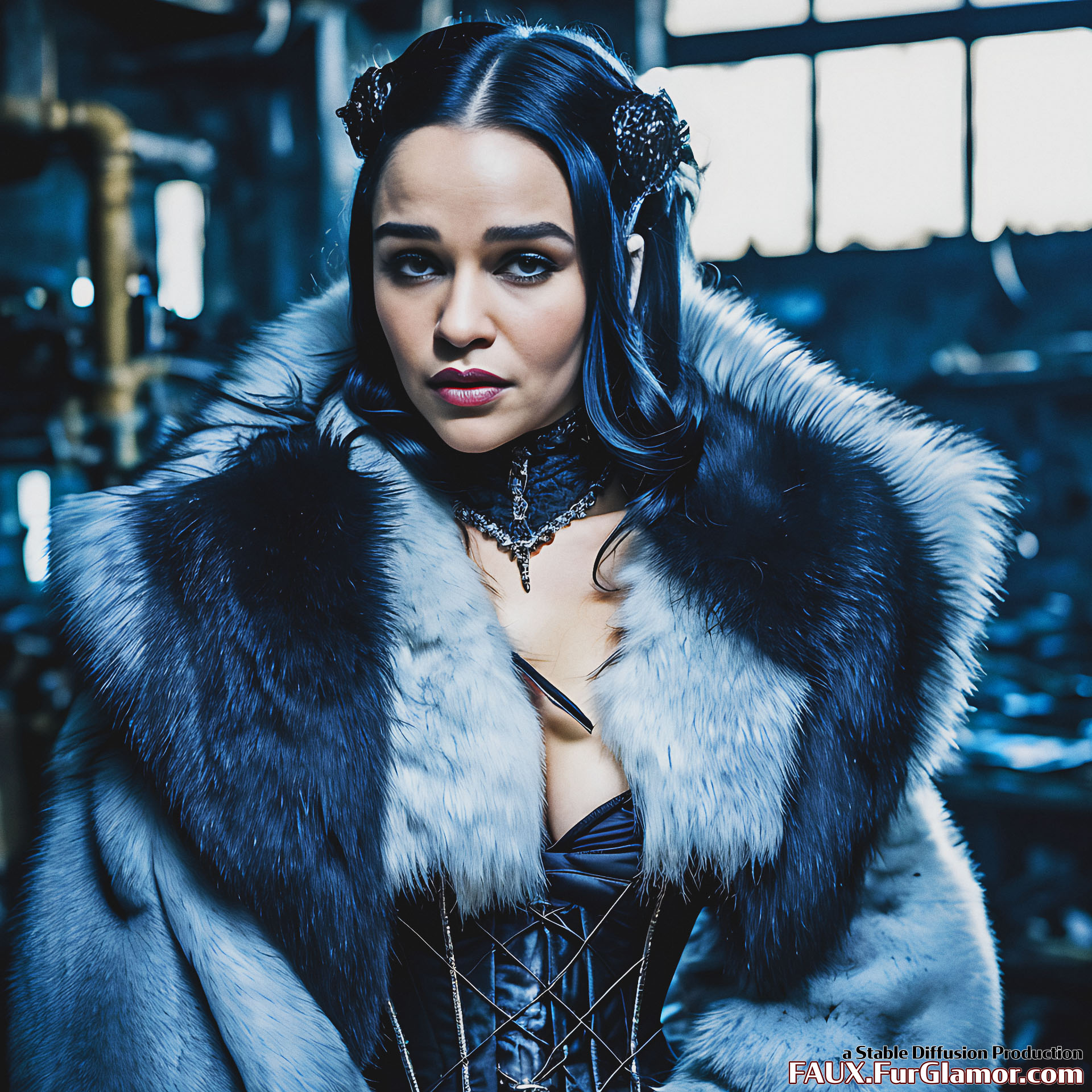 Stable Diffusion Render of Emilia Clarke in a Fur Coat