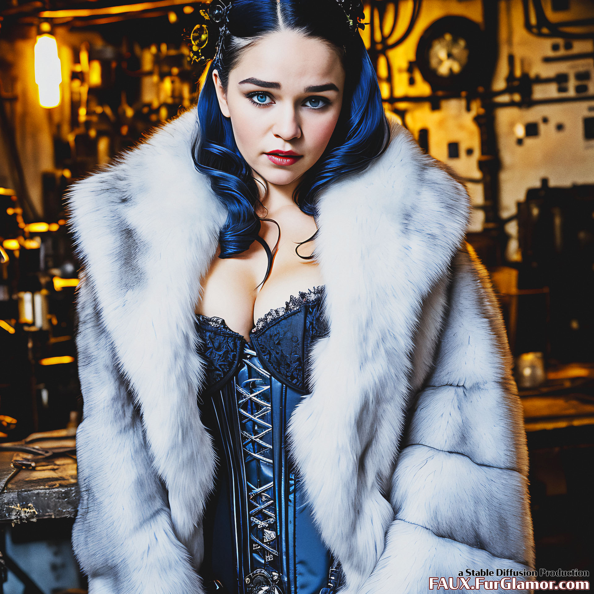 Stable Diffusion Render of Emilia Clarke in a Fur Coat