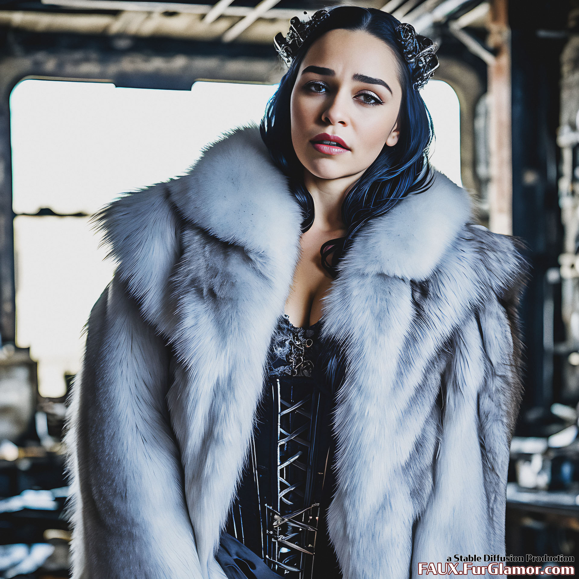 Stable Diffusion Render of Emilia Clarke in a Fur Coat