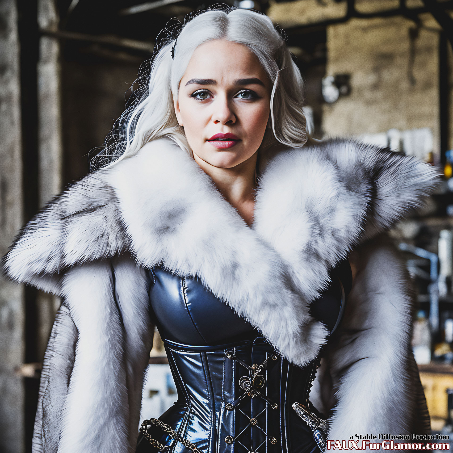 Stable Diffusion Render of Emilia Clarke in a Fur Coat