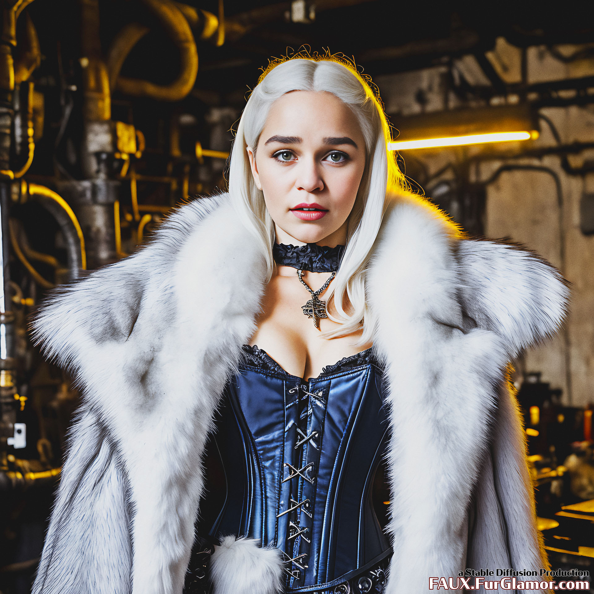 Stable Diffusion Render of Emilia Clarke in a Fur Coat