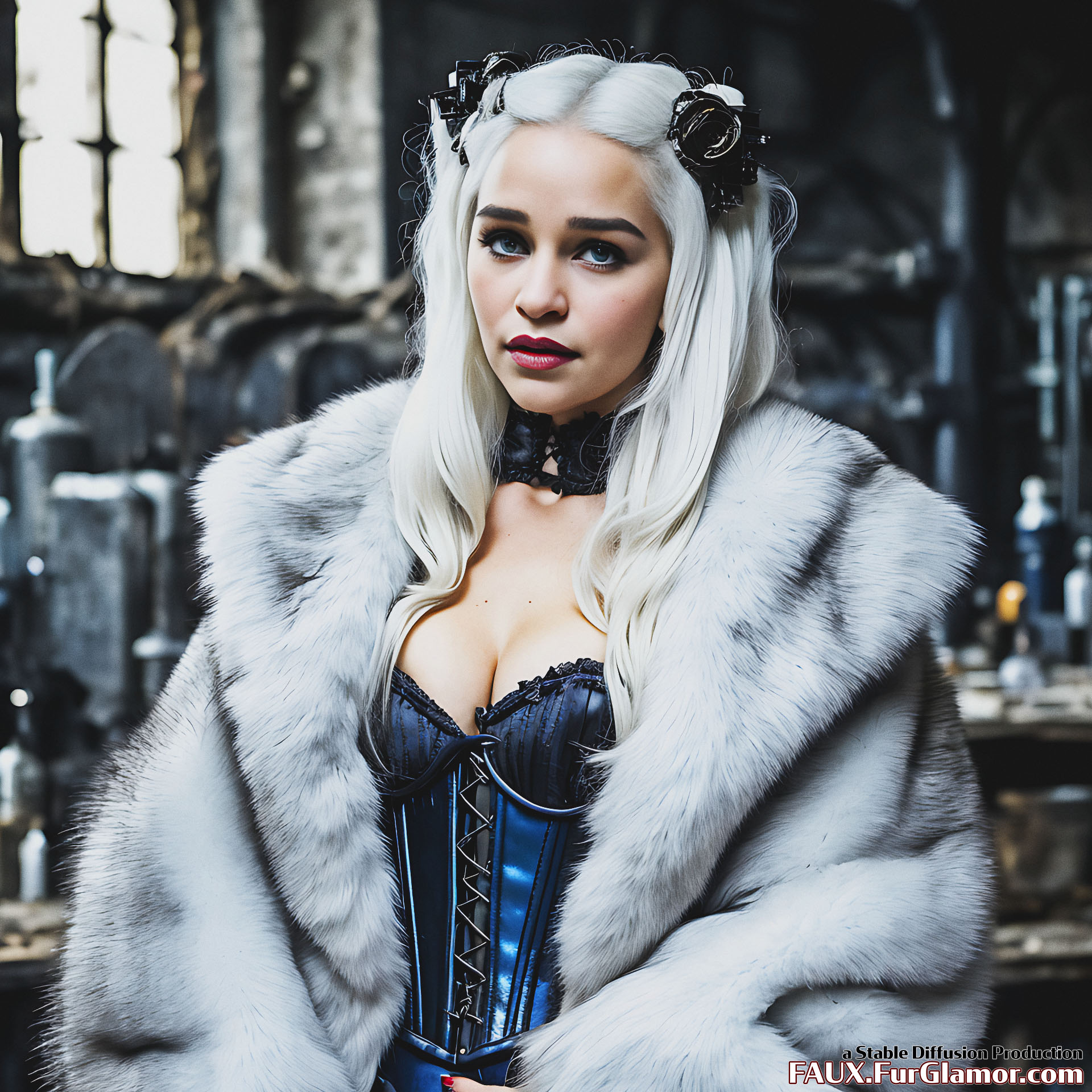 Stable Diffusion Render of Emilia Clarke in a Fur Coat