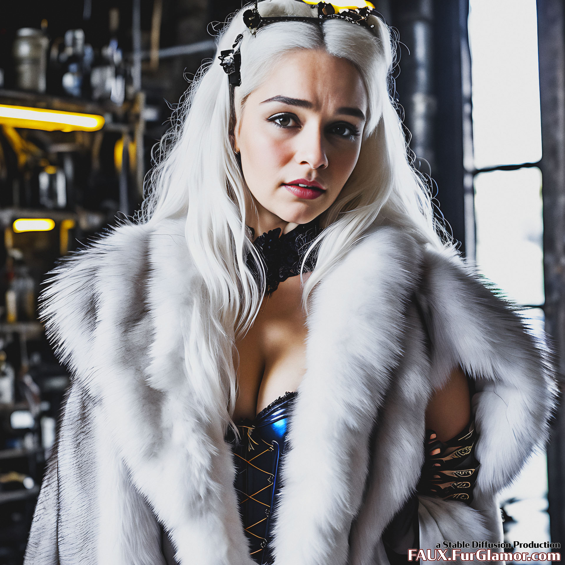 Stable Diffusion Render of Emilia Clarke in a Fur Coat