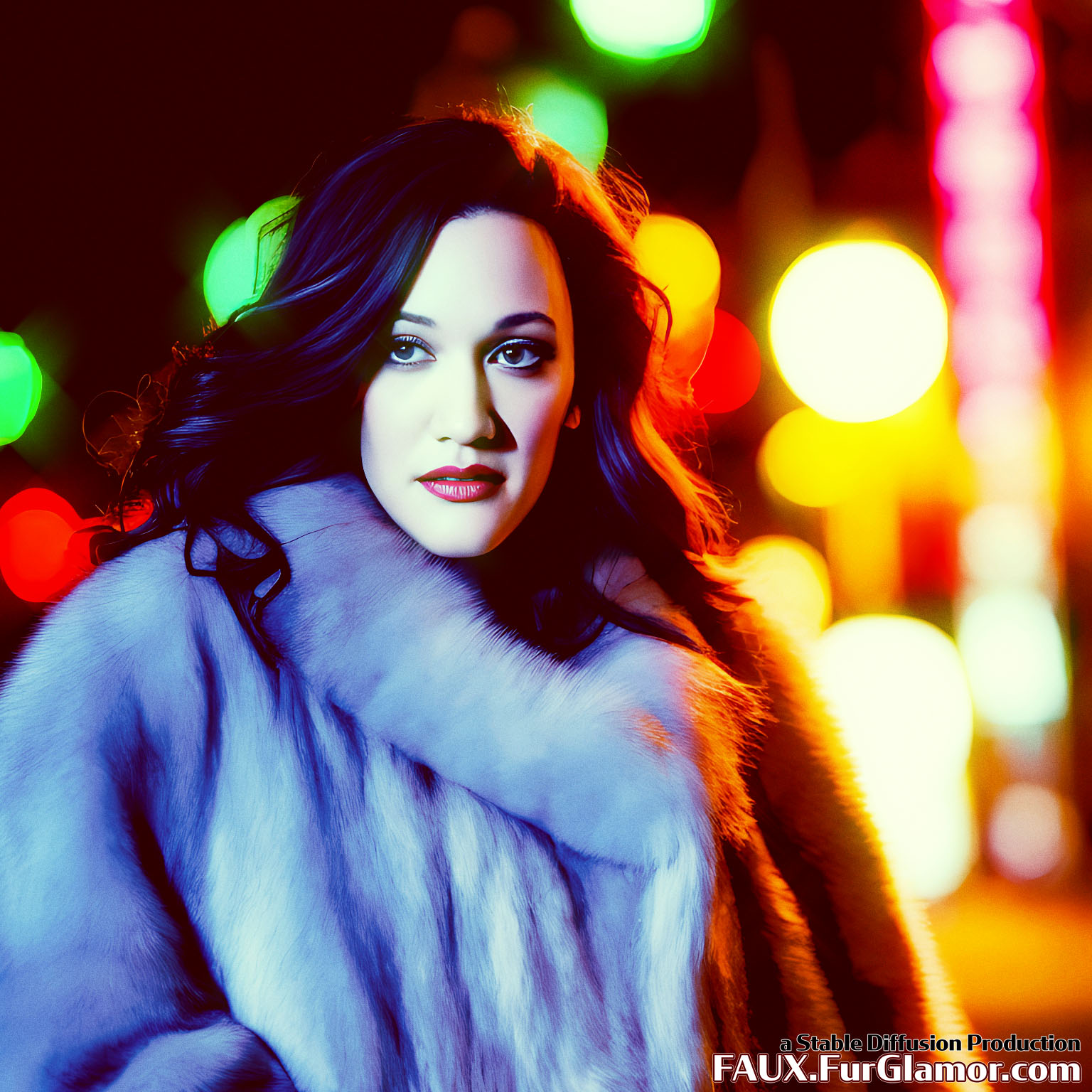 Stable Diffusion Render of Kat Dennings in a Fur Coat