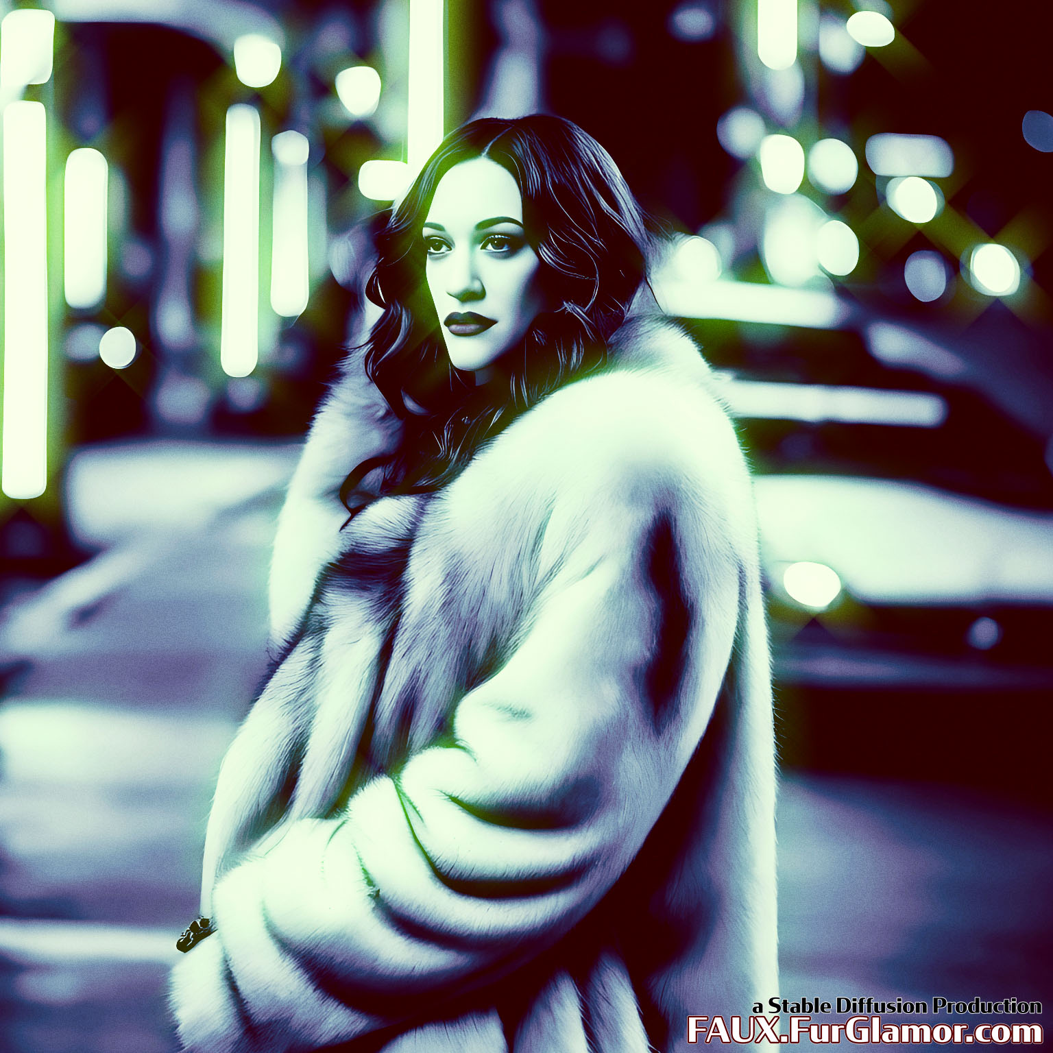 Stable Diffusion Render of Kat Dennings in a Fur Coat
