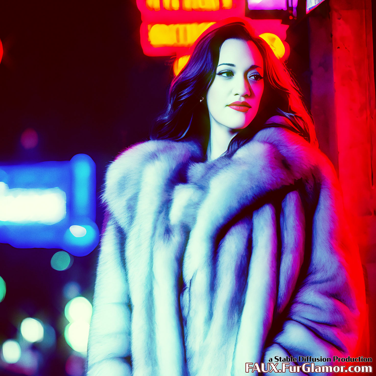 Stable Diffusion Render of Kat Dennings in a Fur Coat