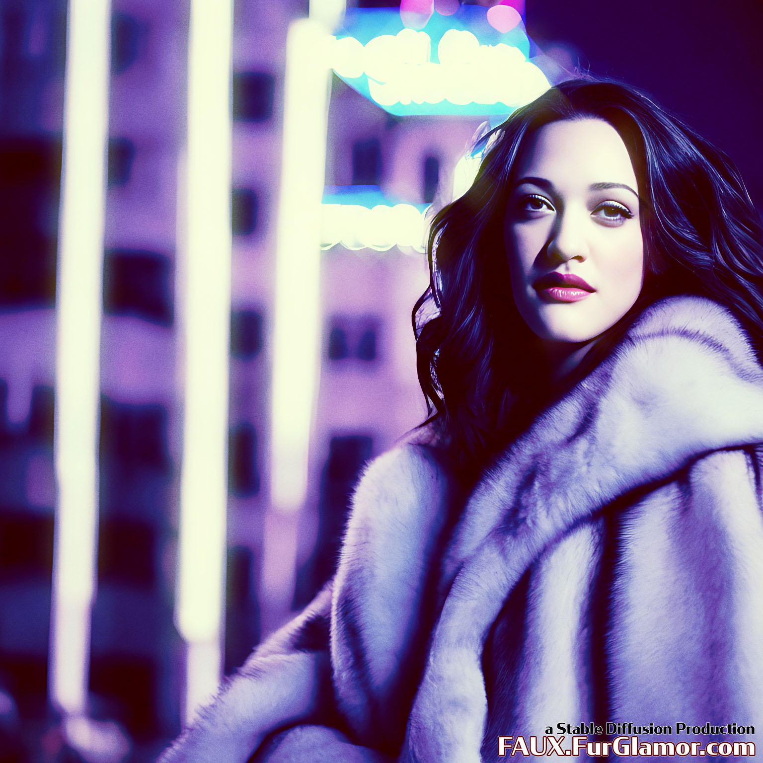 Stable Diffusion Render of Kat Dennings in a Fur Coat