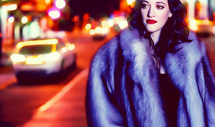 Stable Diffusion Render of Kat Dennings in a Fur Coat