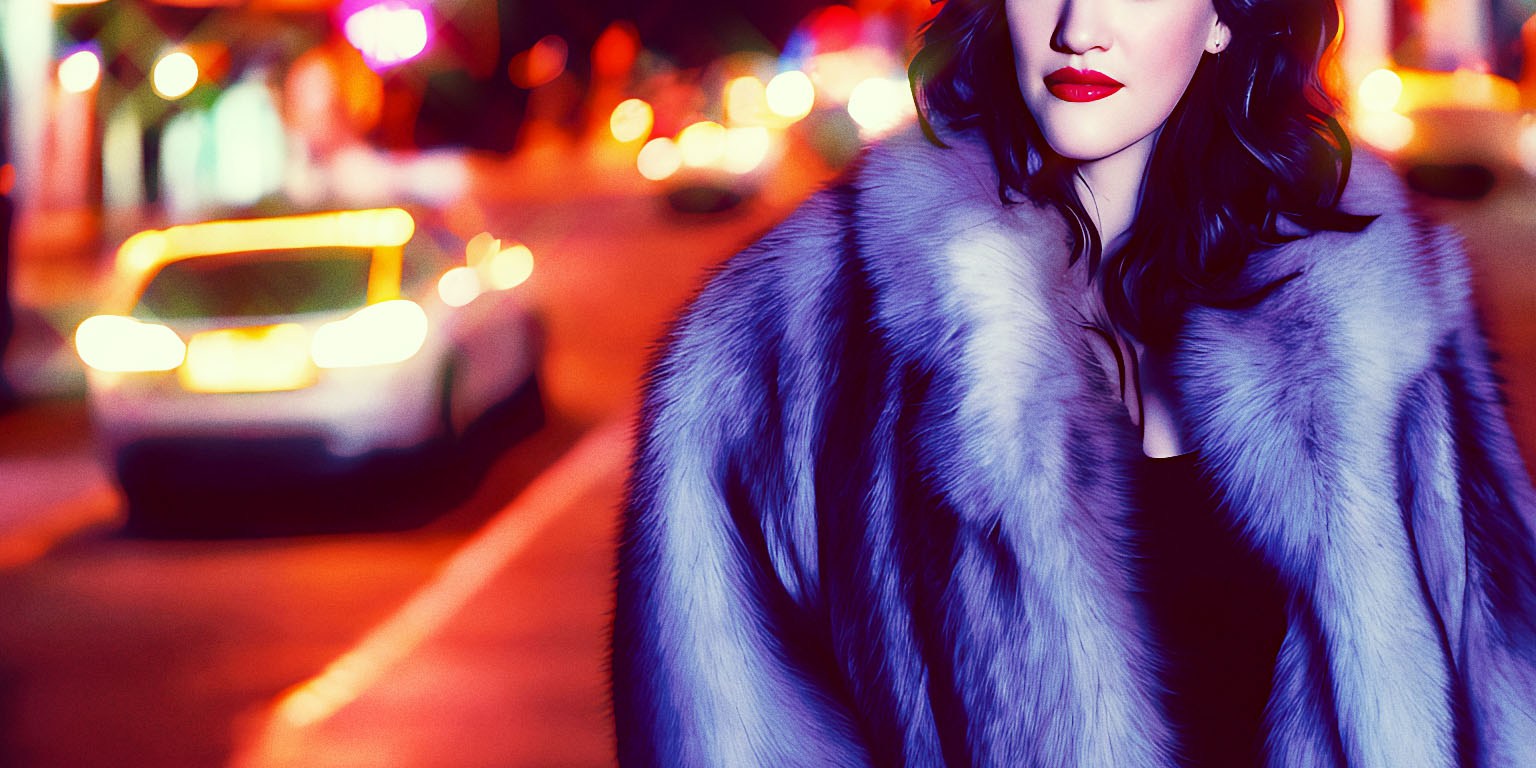 Stable Diffusion Render of Kat Dennings in a Fur Coat