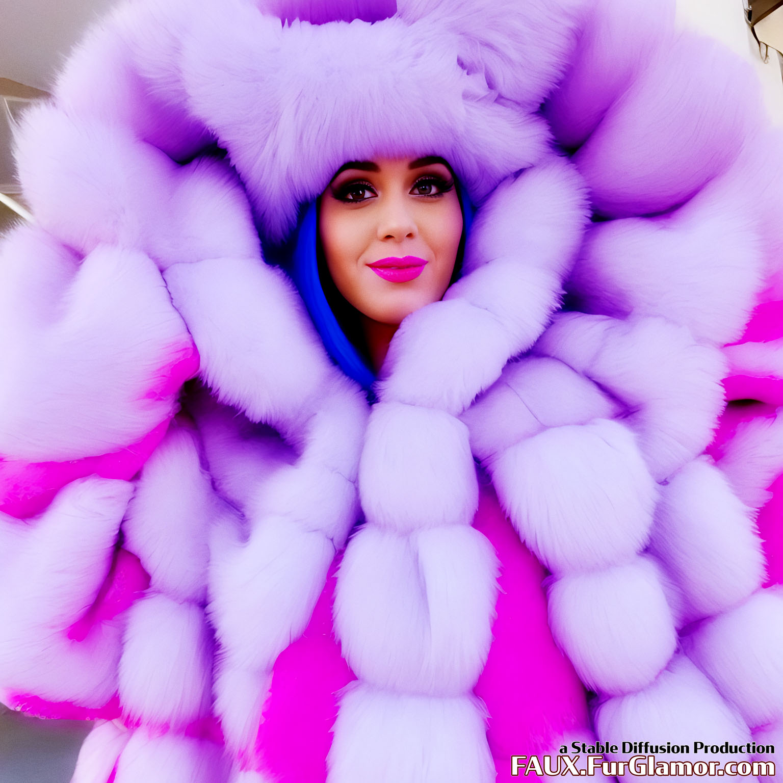 Stable Diffusion Render of Katy Perry in a very large Fur Coat