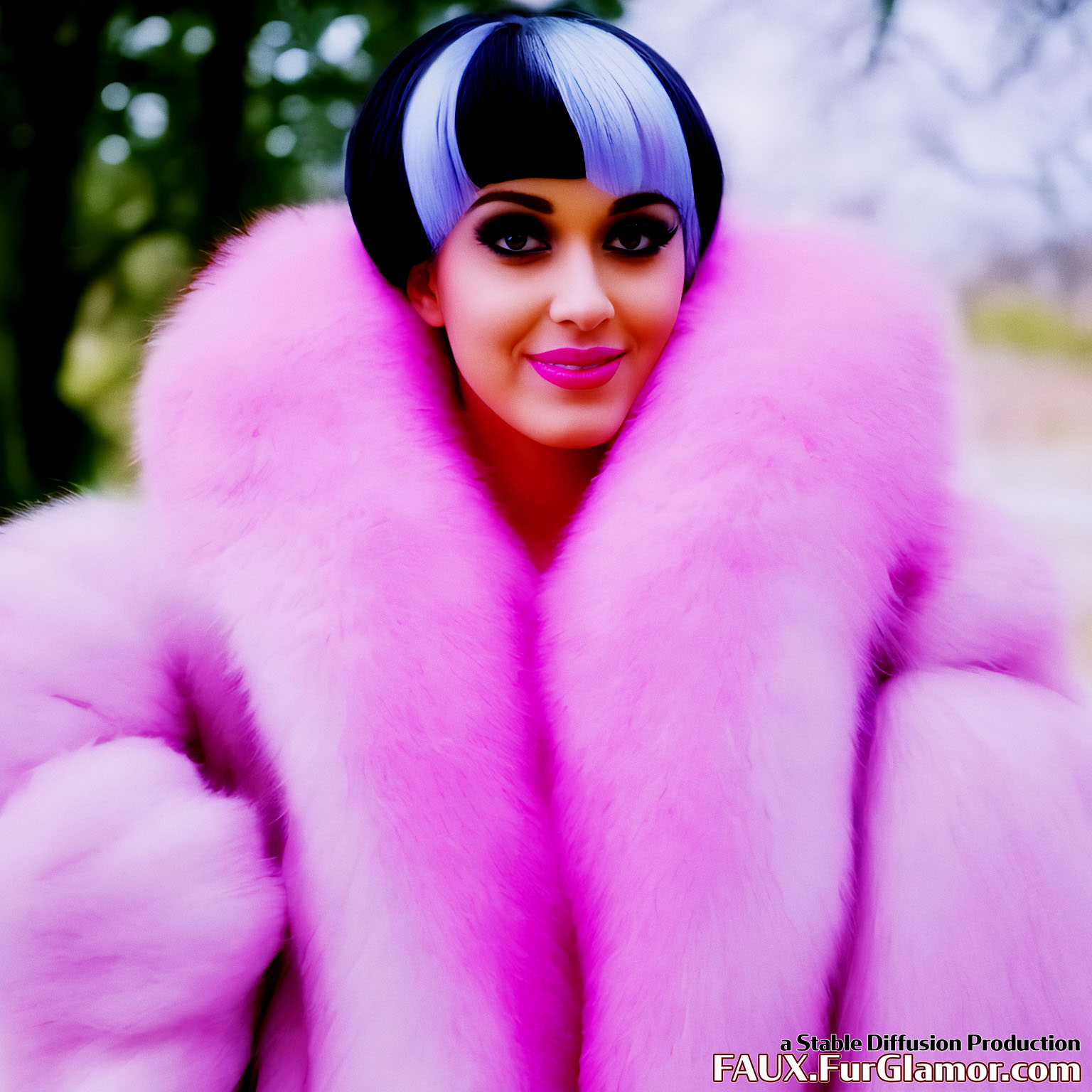 Stable Diffusion Render of Katy Perry in a very large Fur Coat