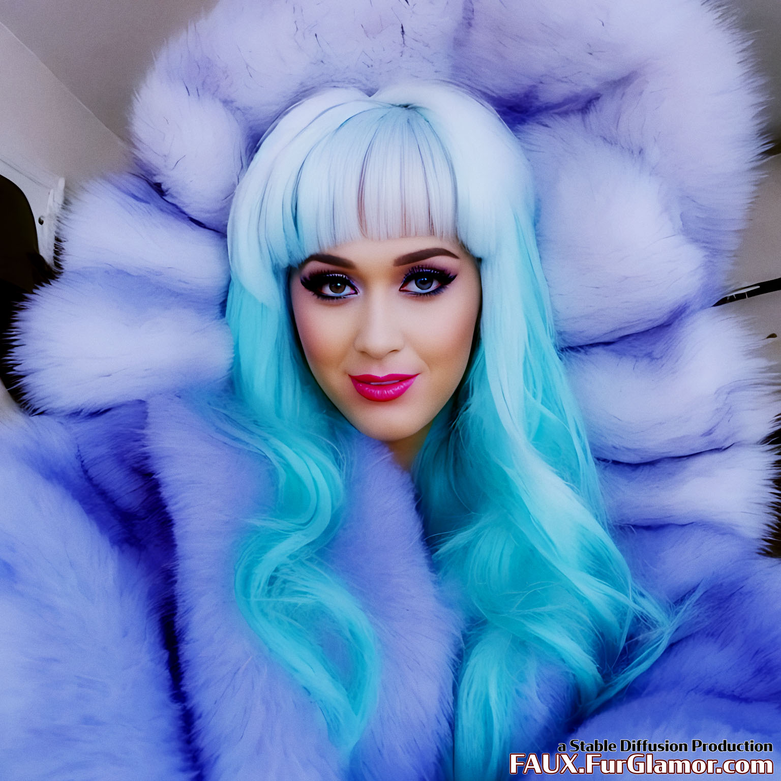 Stable Diffusion Render of Katy Perry in a very large Fur Coat