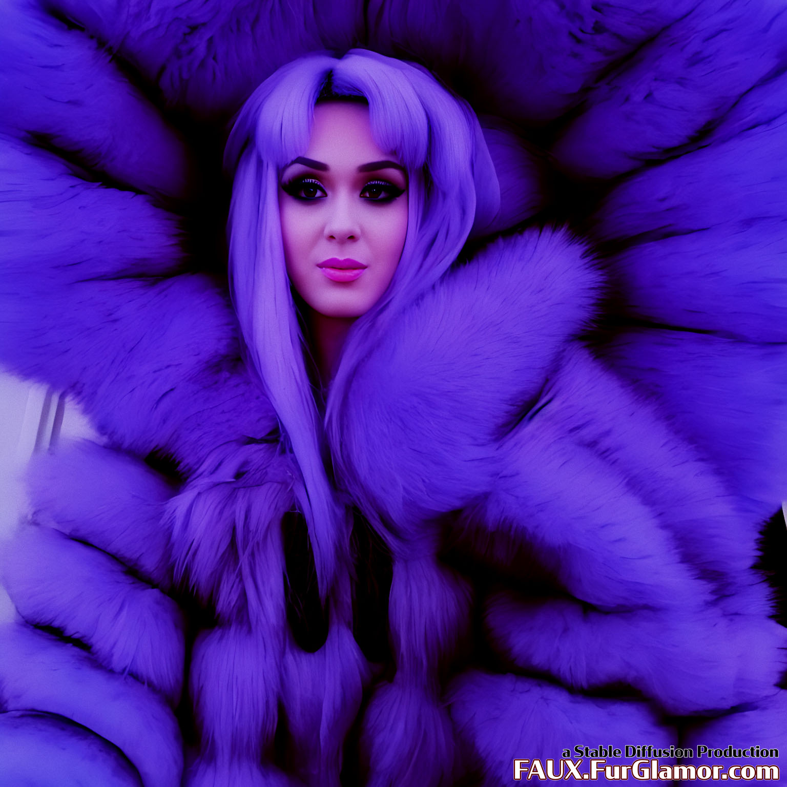 Stable Diffusion Render of Katy Perry in a very large Fur Coat