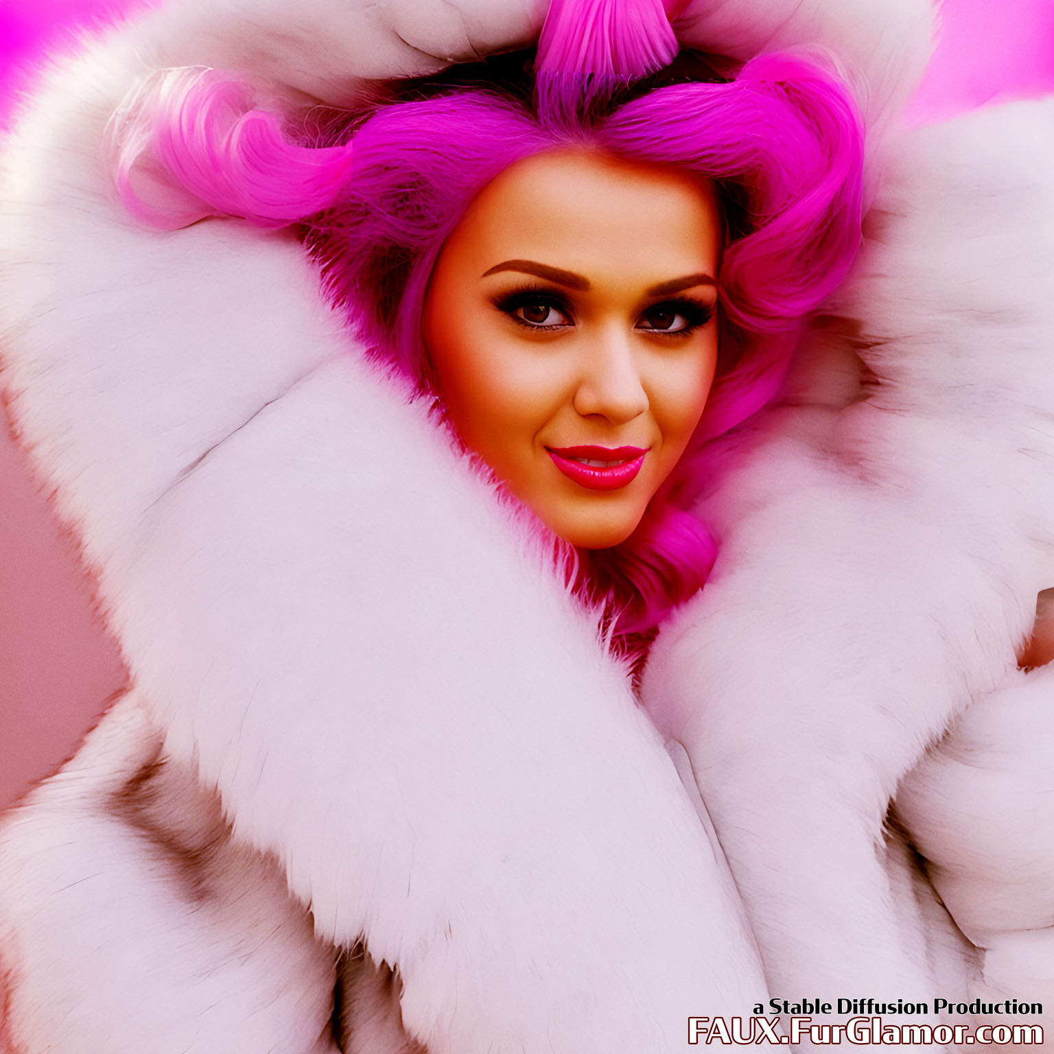 Stable Diffusion Render of Katy Perry in a very large Fur Coat