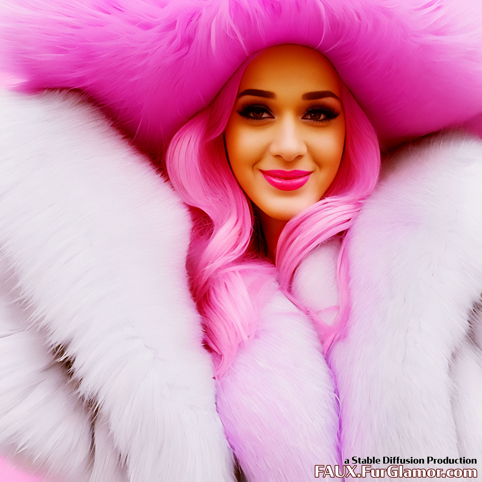 Stable Diffusion Render of Katy Perry in a very large Fur Coat