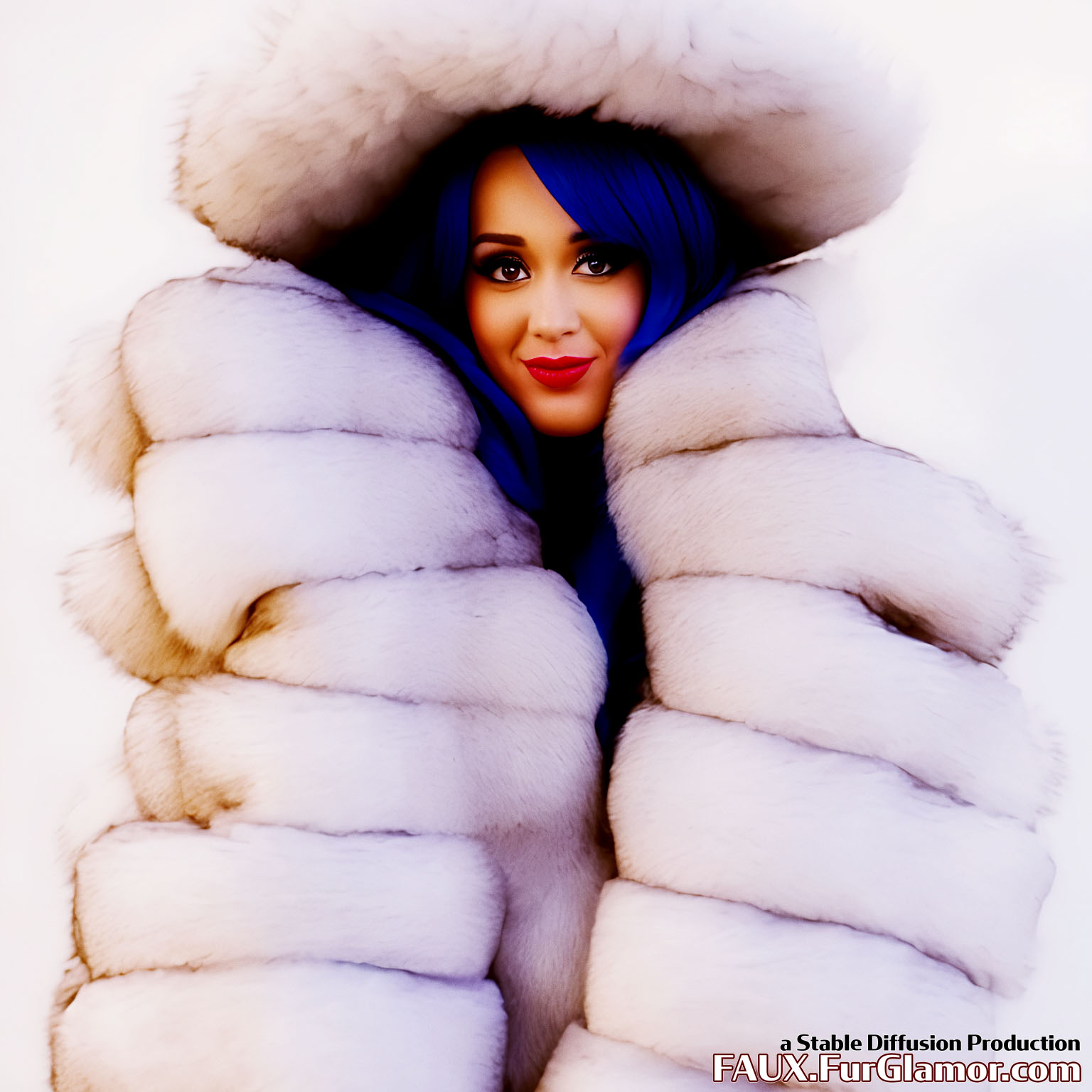 Stable Diffusion Render of Katy Perry in a very large Fur Coat