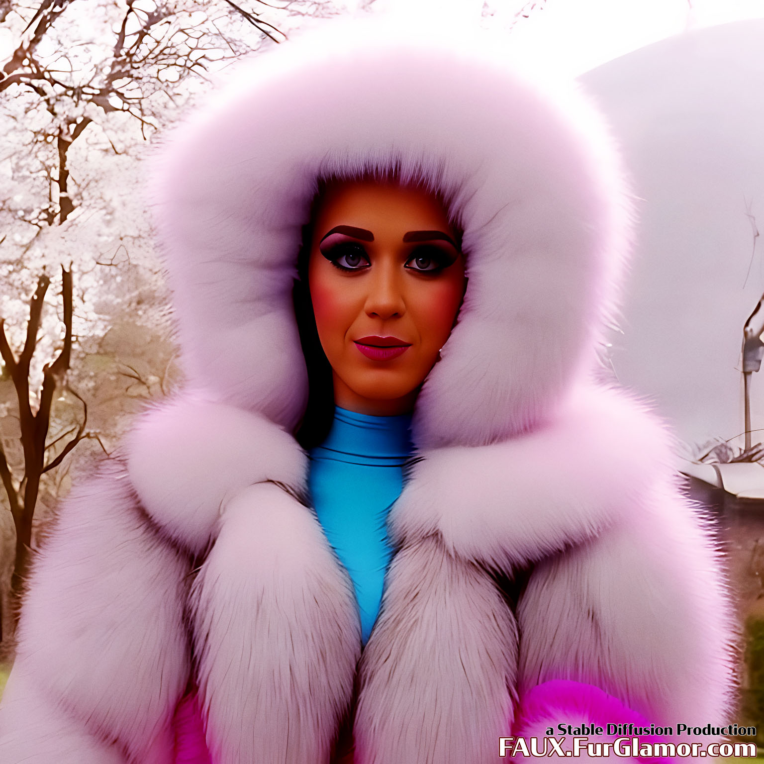 Stable Diffusion Render of Katy Perry in a very large Fur Coat