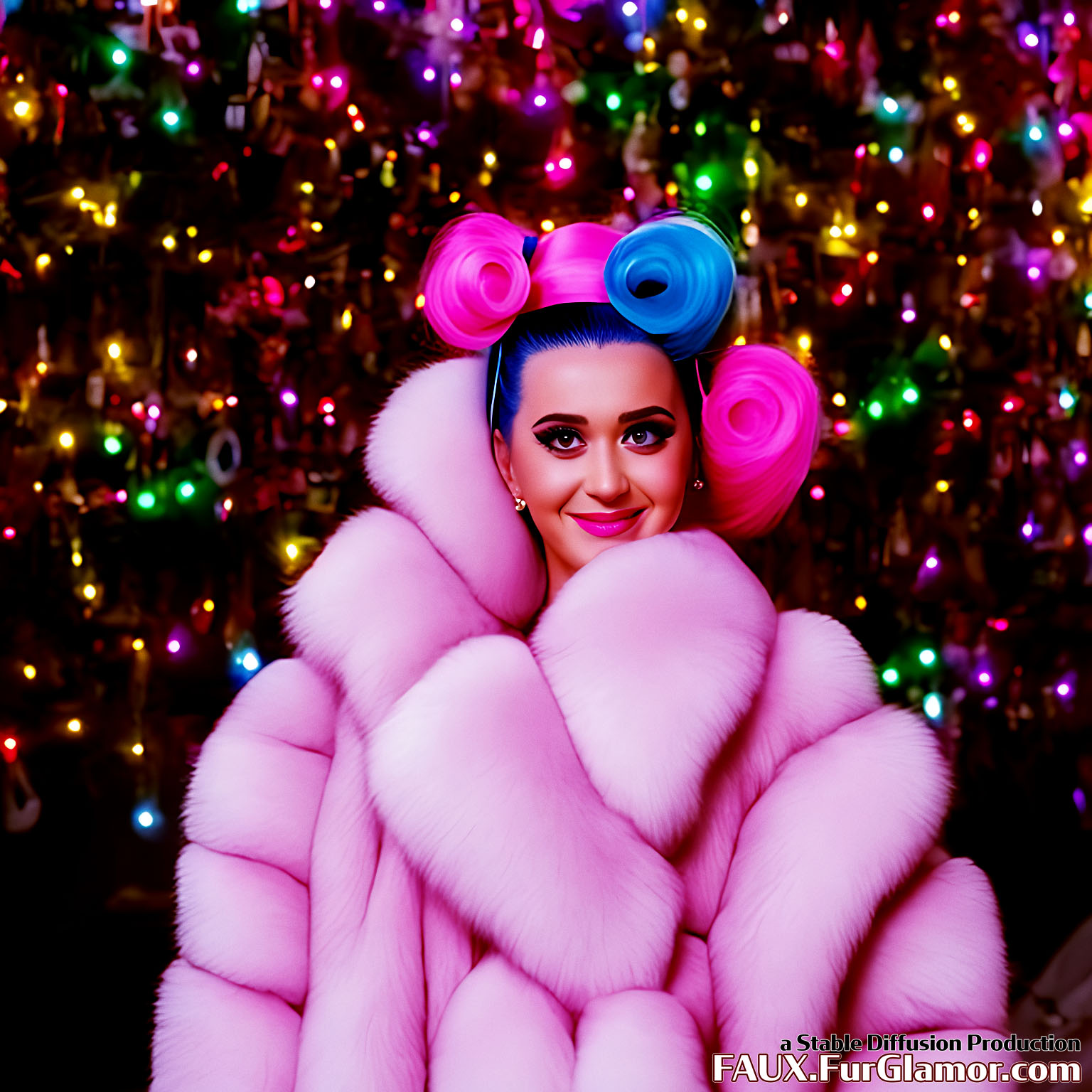 Stable Diffusion Render of Katy Perry in a very large Fur Coat
